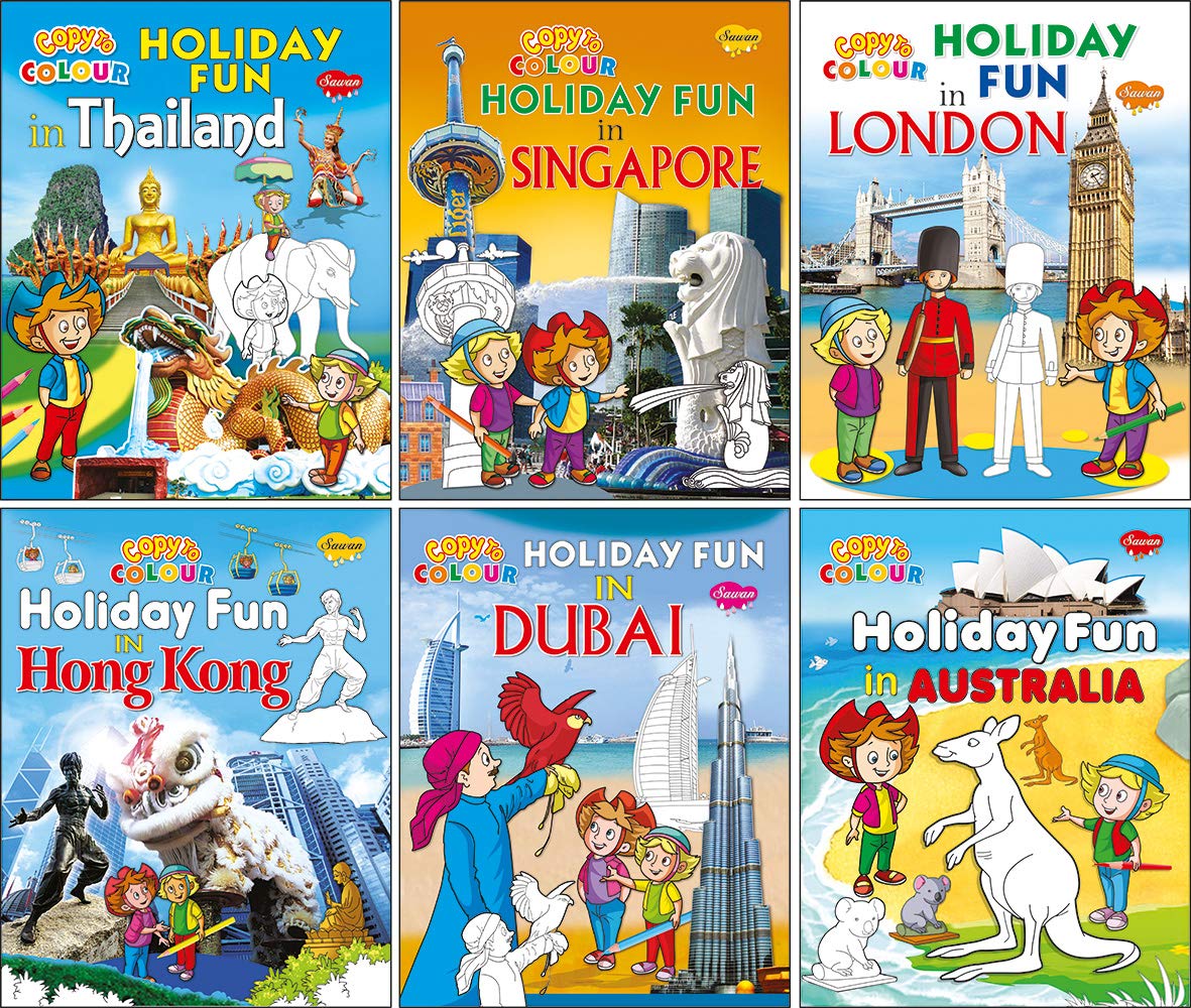 Set Of 6 Books, Copy To Colour Holiday Fun