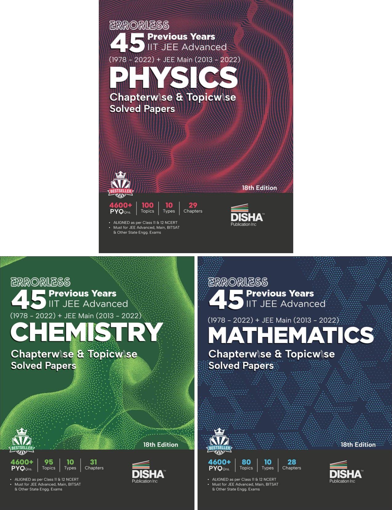 Errorless 45 Previous Years Iit Jee Advanced (1978  2022) + Jee Main (2013  2022) Physics, Chemistry & Mathematics Chapterwise