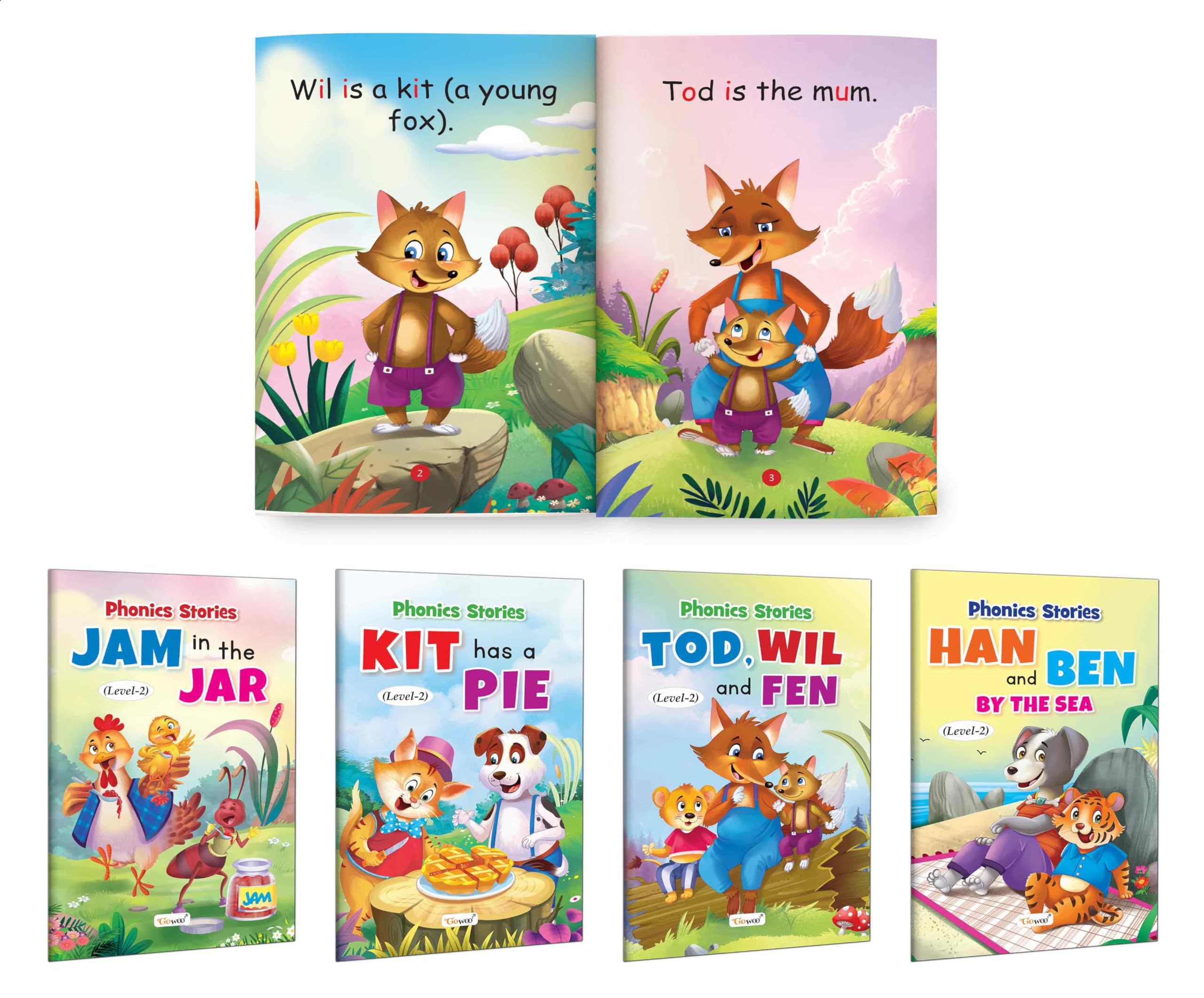 Phonics Stories Level2: Jam in the Jar, Kit has a Pie, Tod, Wil and Fen and more : word blending activity, engaging storytelli