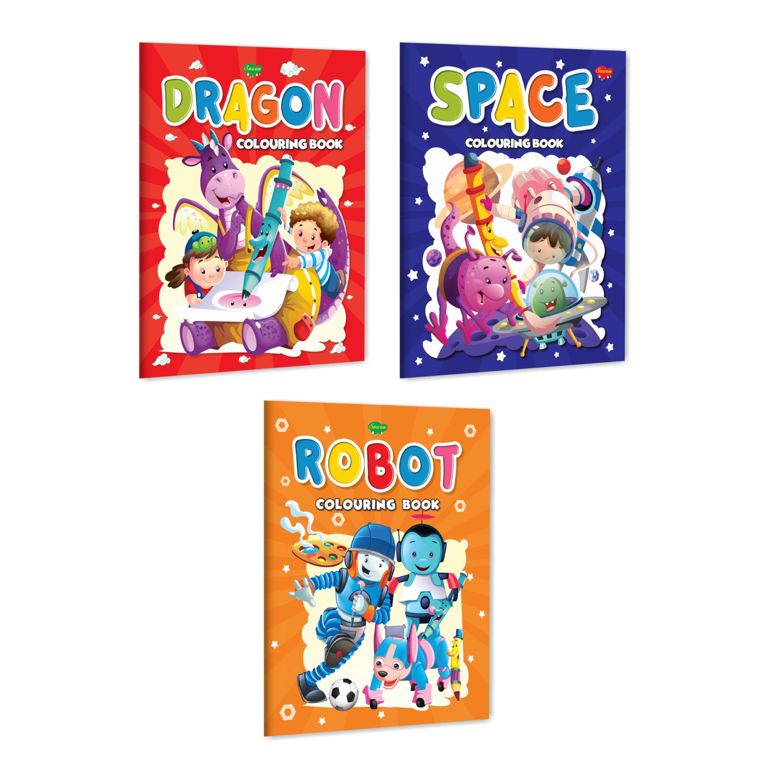 Set For 3 Books | My First Dragon, Space And Robot Colouring Book For Kids