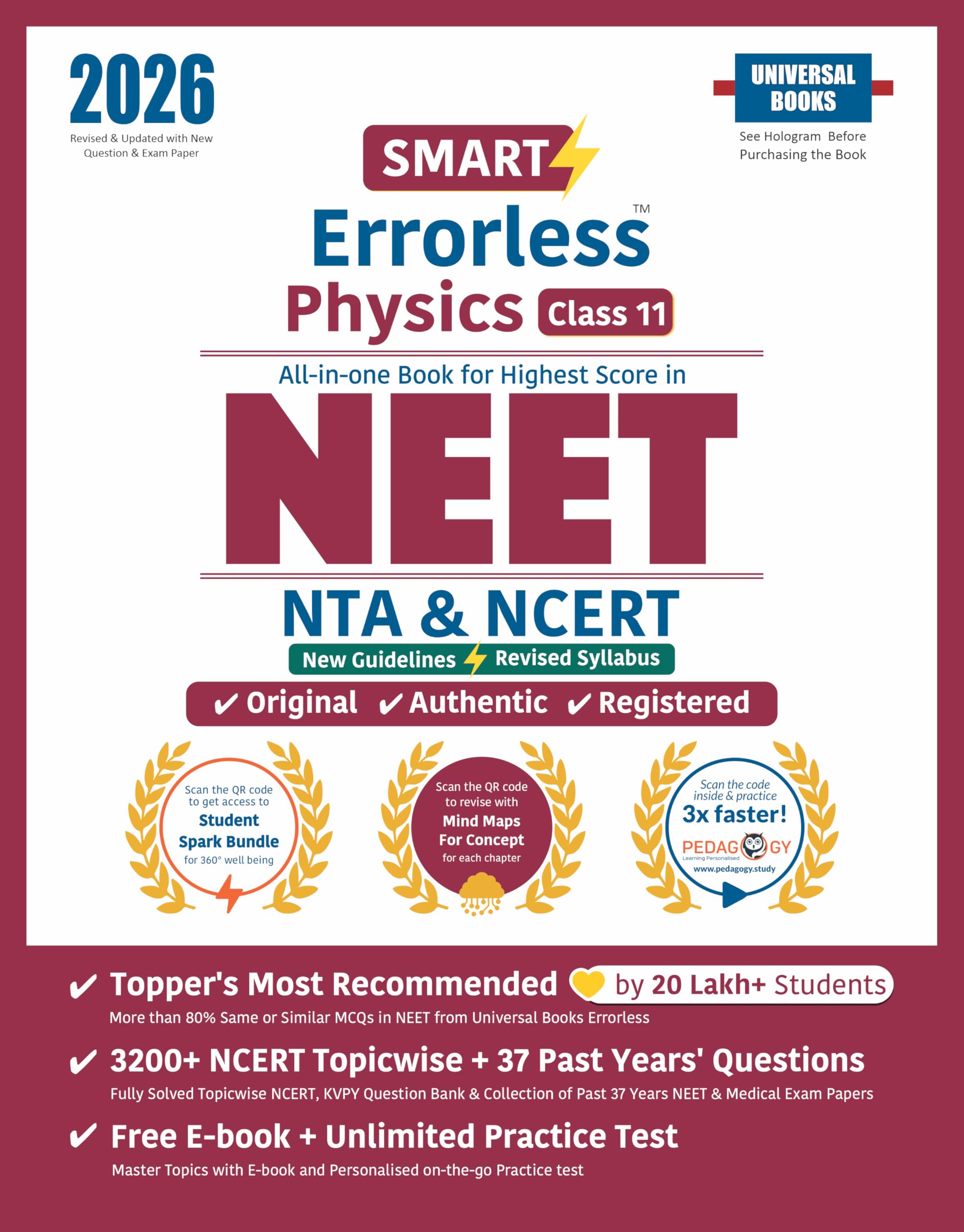 Smart Errorless Physics NEET Class 11 (2026)  NCERT Based | 3000+ Topicwise & New Pattern Questions | 37 Past Years Papers | Re