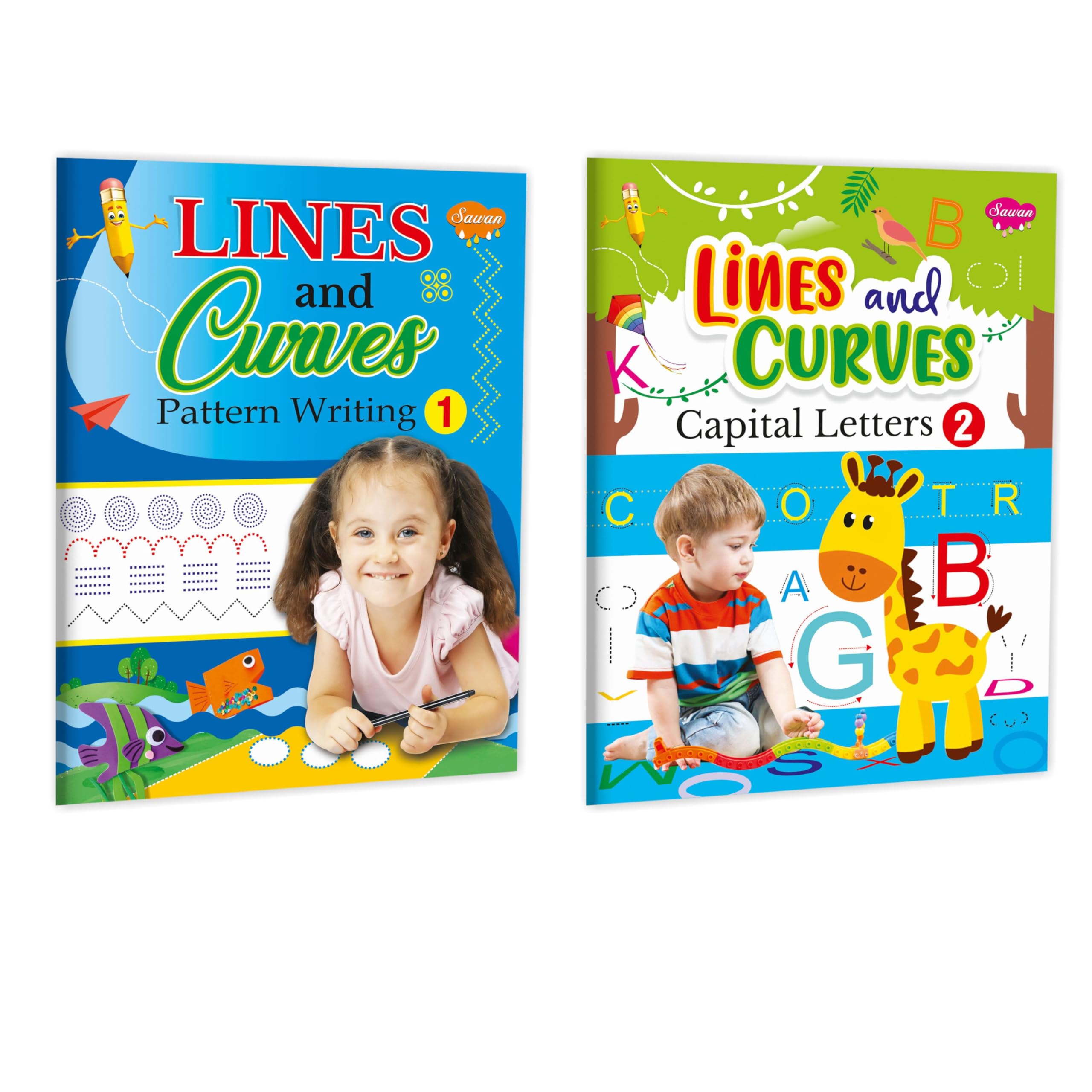 Set Of 2 Books, Lines And Curves1 Pattern Writing And Lines And Curves2 Capital Letters