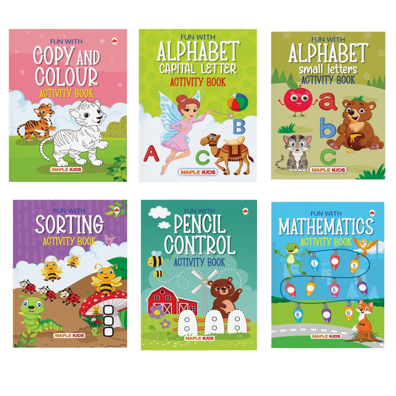 Brain Booster Activity Book Set (Set of 6 Books) (Colourful Pages)  3 Years to 5 Years Old  Mathematics, Sorting, Copy and Col