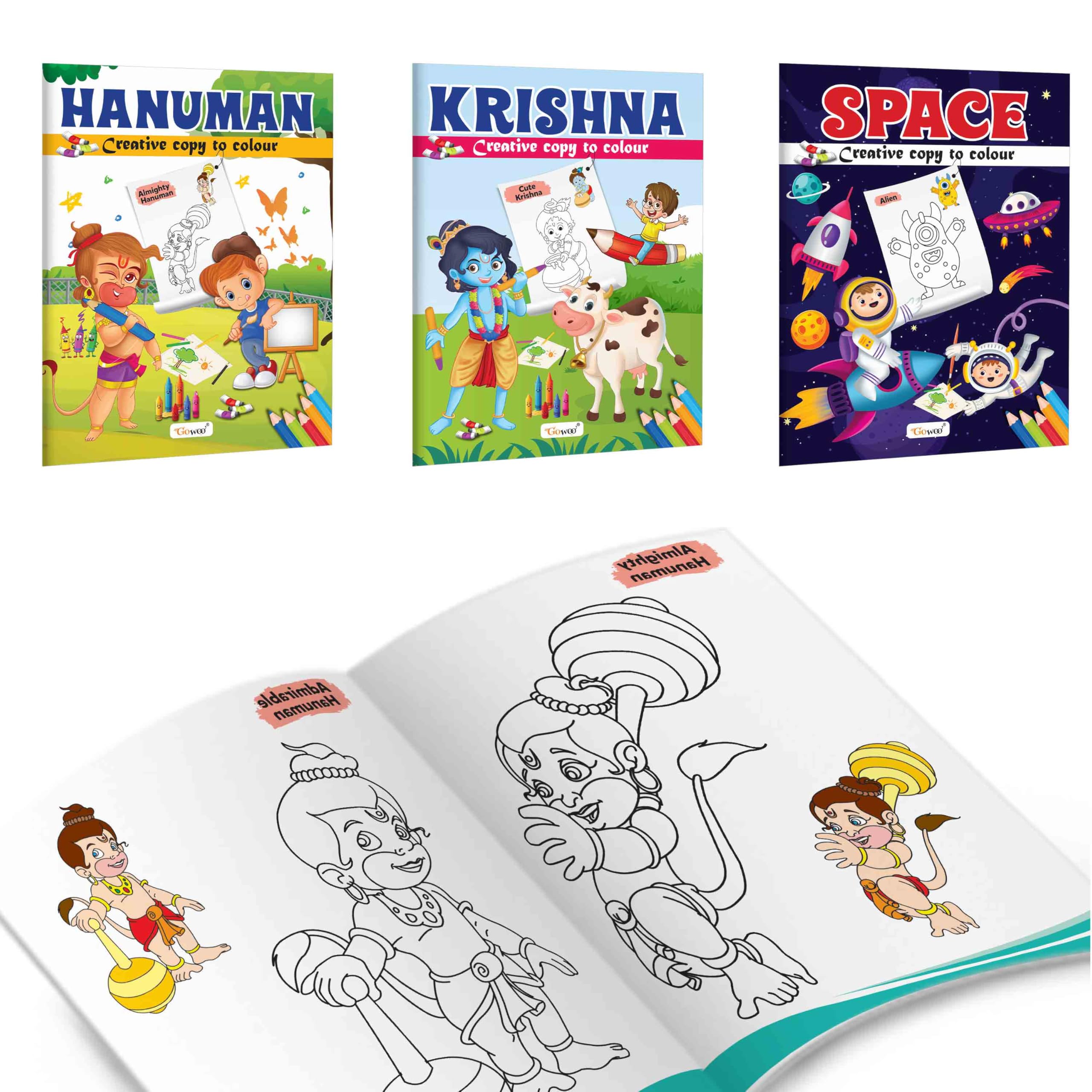 Hanuman, Krishna and Space  Creative Copy to Colour book : divine colouring books, imagination booster colouring set, early age