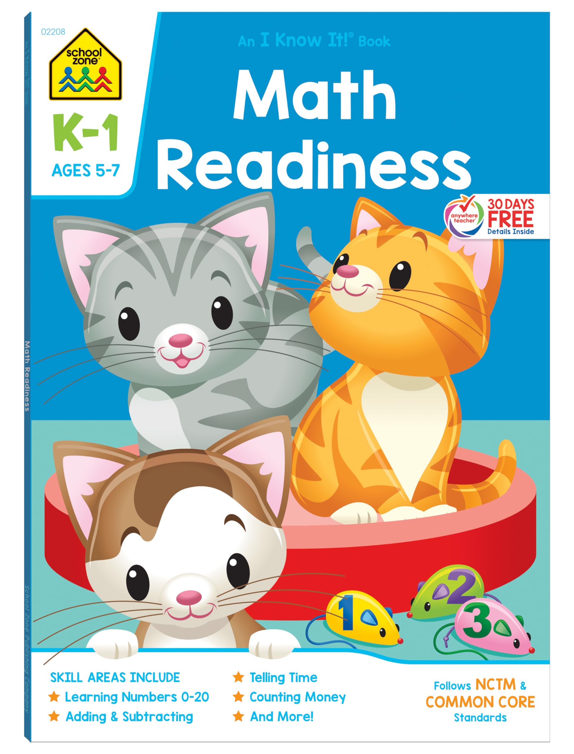School Zone Math Readiness Workbook: 64 Pages, Kindergarten, 1st Grade, Telling Time, Counting Money, Addition, Subtraction, Age