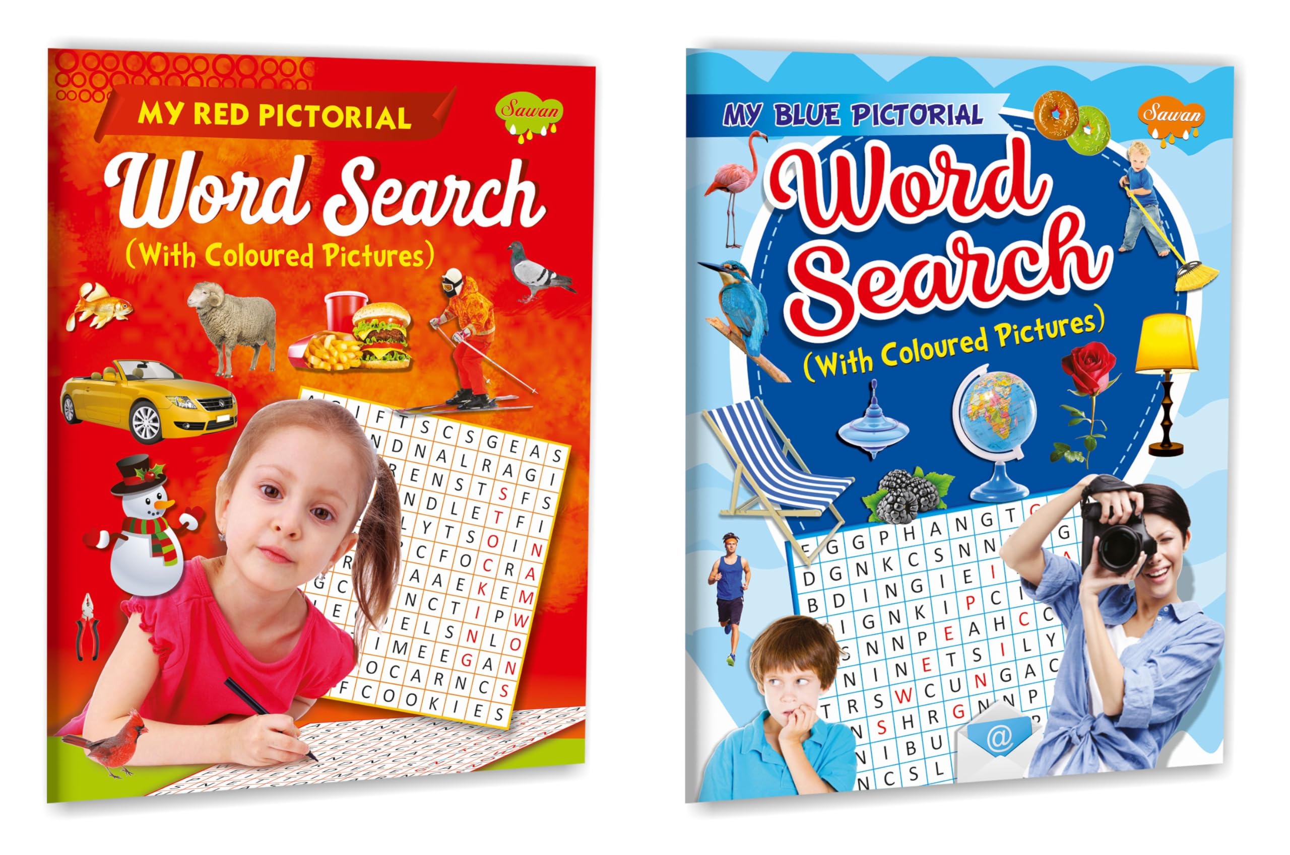 Set Of 2 Books, My Red Pictorial Word Search And My Blue Pictorial Word Search (With Coloured Pictures)