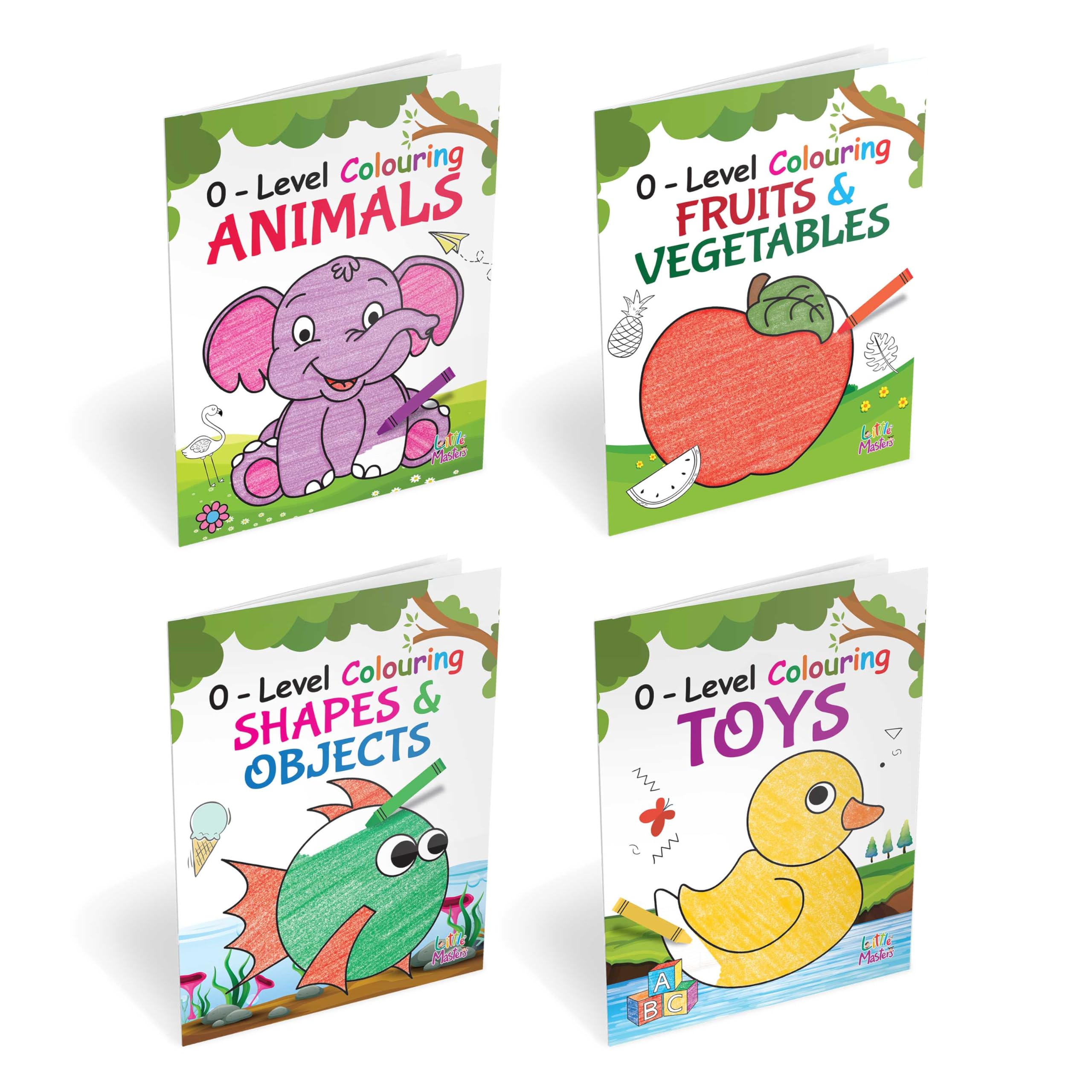 Zero Level Colouring Books (Animals, FruitsVegetables, ShapesObjects, Toys)