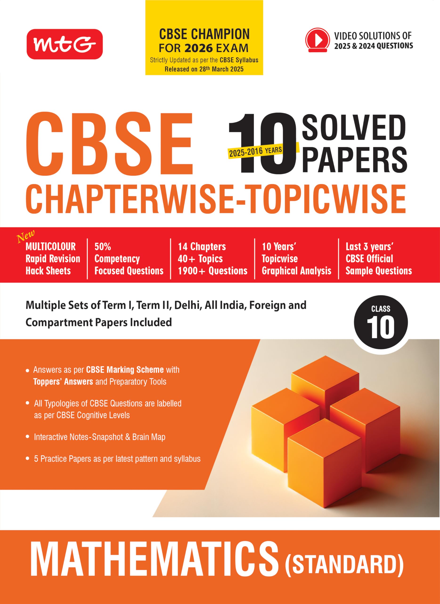 Mtg Cbse 10 Years (20252016) Chapterwise Topicwise Solved Papers Class 10 Mathematics Standard  Cbse Champion For 2026 Exam | 