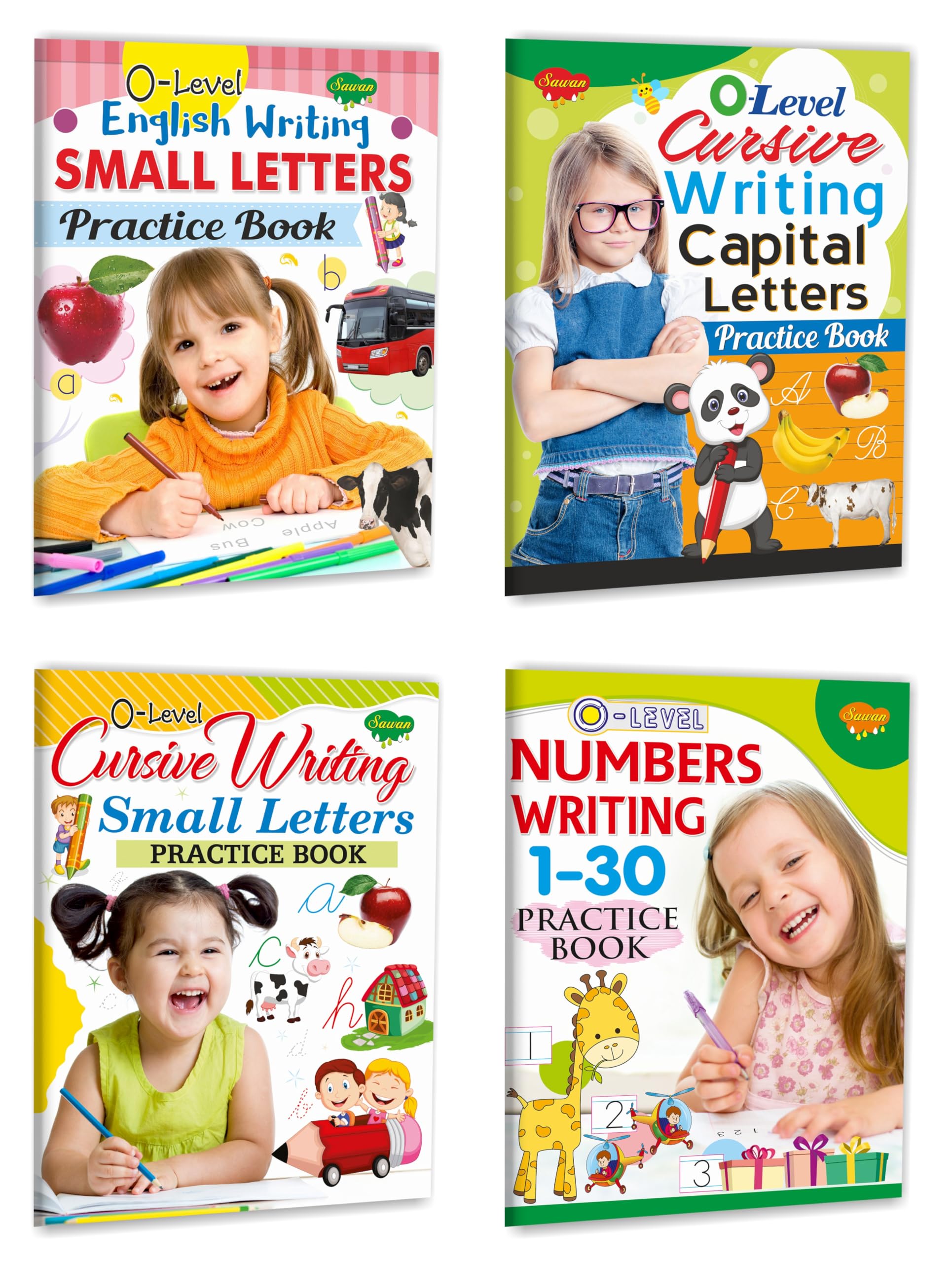 Set Of 4 Books, OLevel : English Writing Small Letters Practice Book, Cursive Writing Capital Letters Practice Book, Cursive Wr