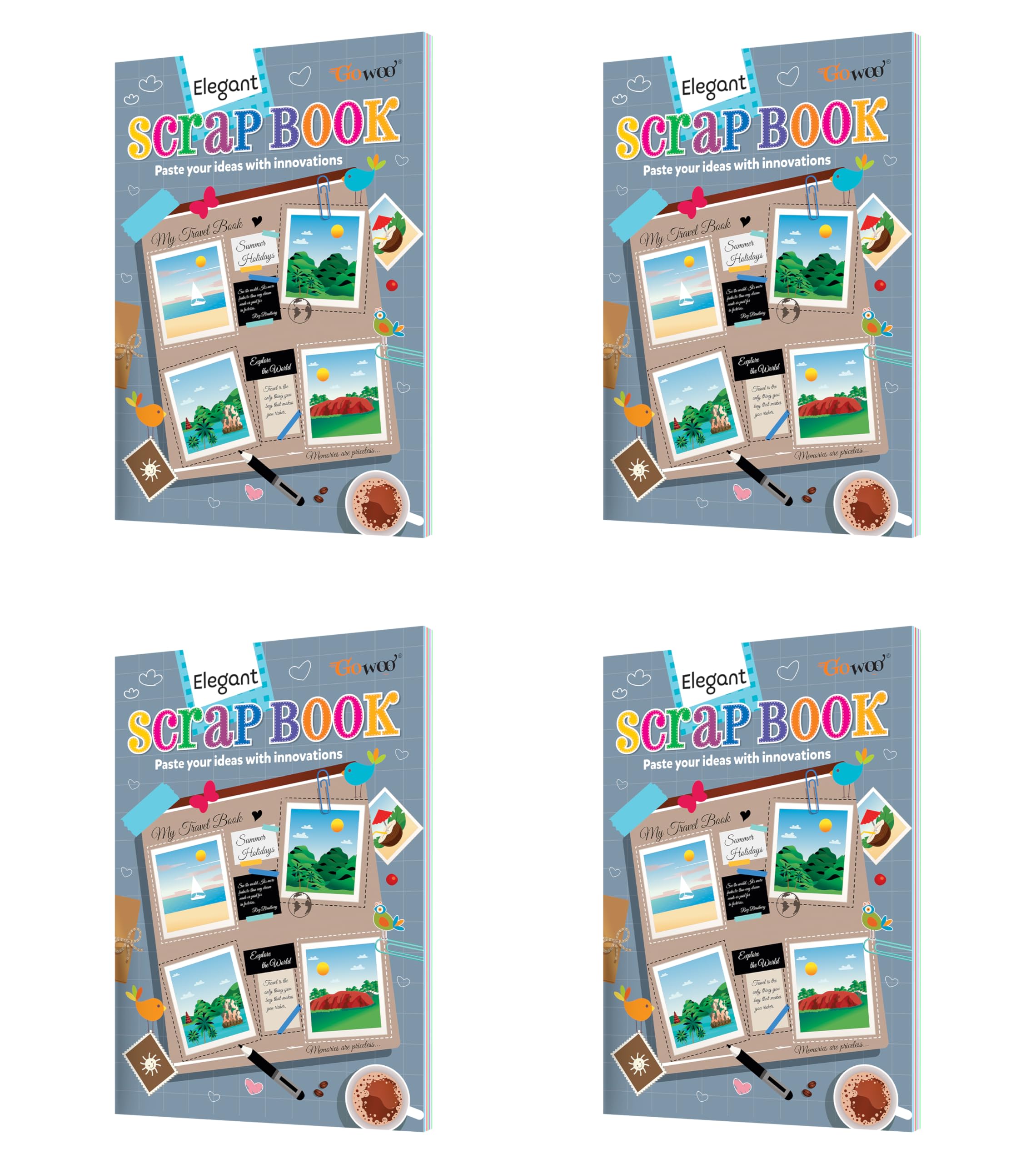 Elegant Scrap Book  Pack of 4 Scrap Books  32 Pages Each, Ideal for Ages 515, Great for Art, Craft & School Projects