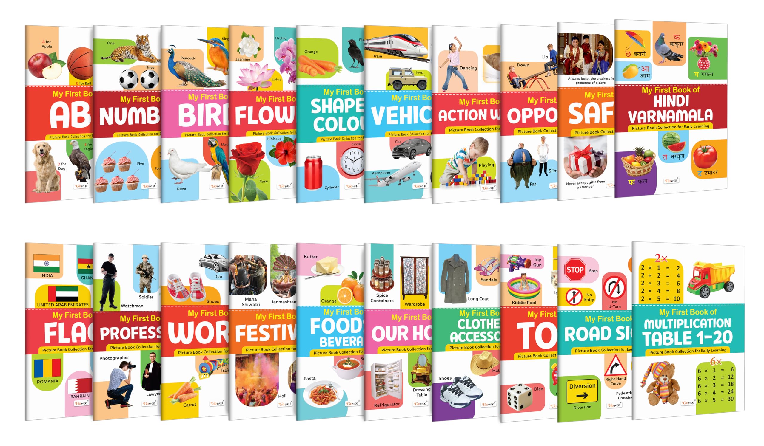 My First Book of ABC, Numbers, Birds, Flowers, Shapes & Colours and more : visual learning books, toddler discovery books, earl