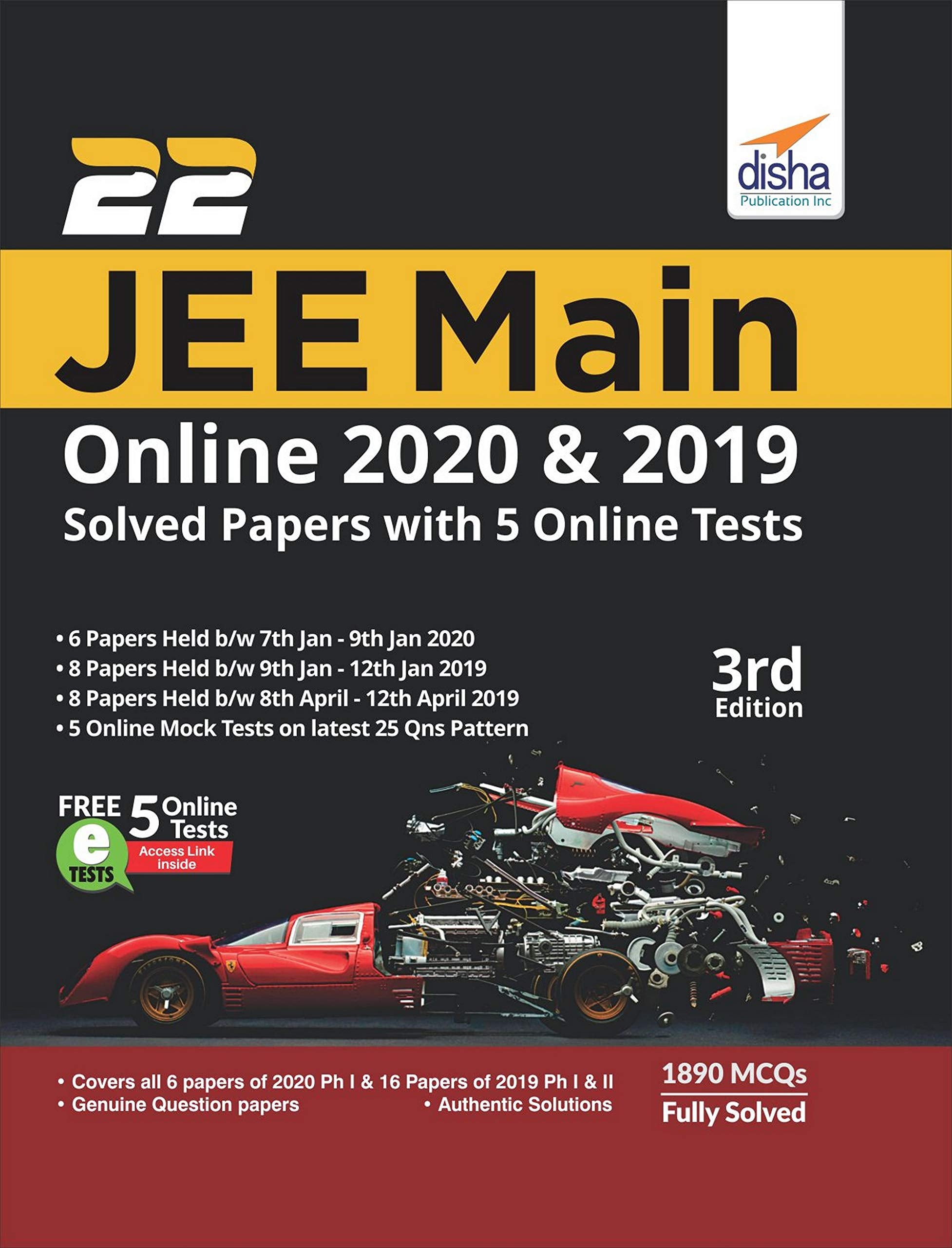 22 Jee Main Online 2019 & 2020 Solved Papers With Free 5 Online Mock Tests