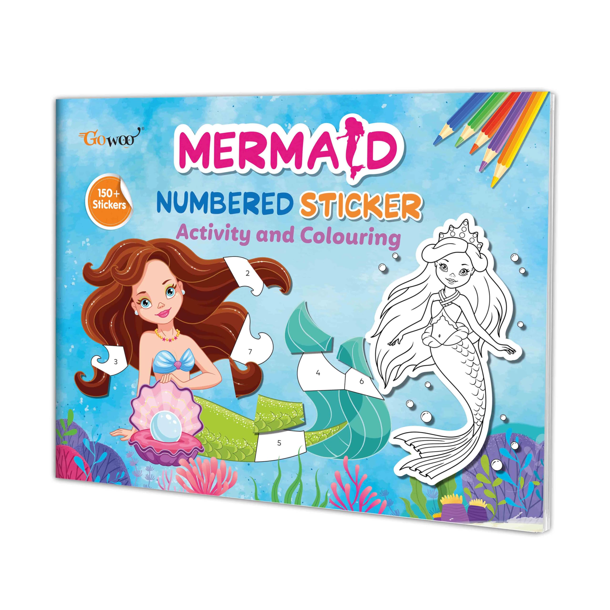 Mermaid Numbered Sticker Activity and Colouring Book for Age 3+ Kids : Mermaid Colouring Book with Numbers and Stickers, Creati