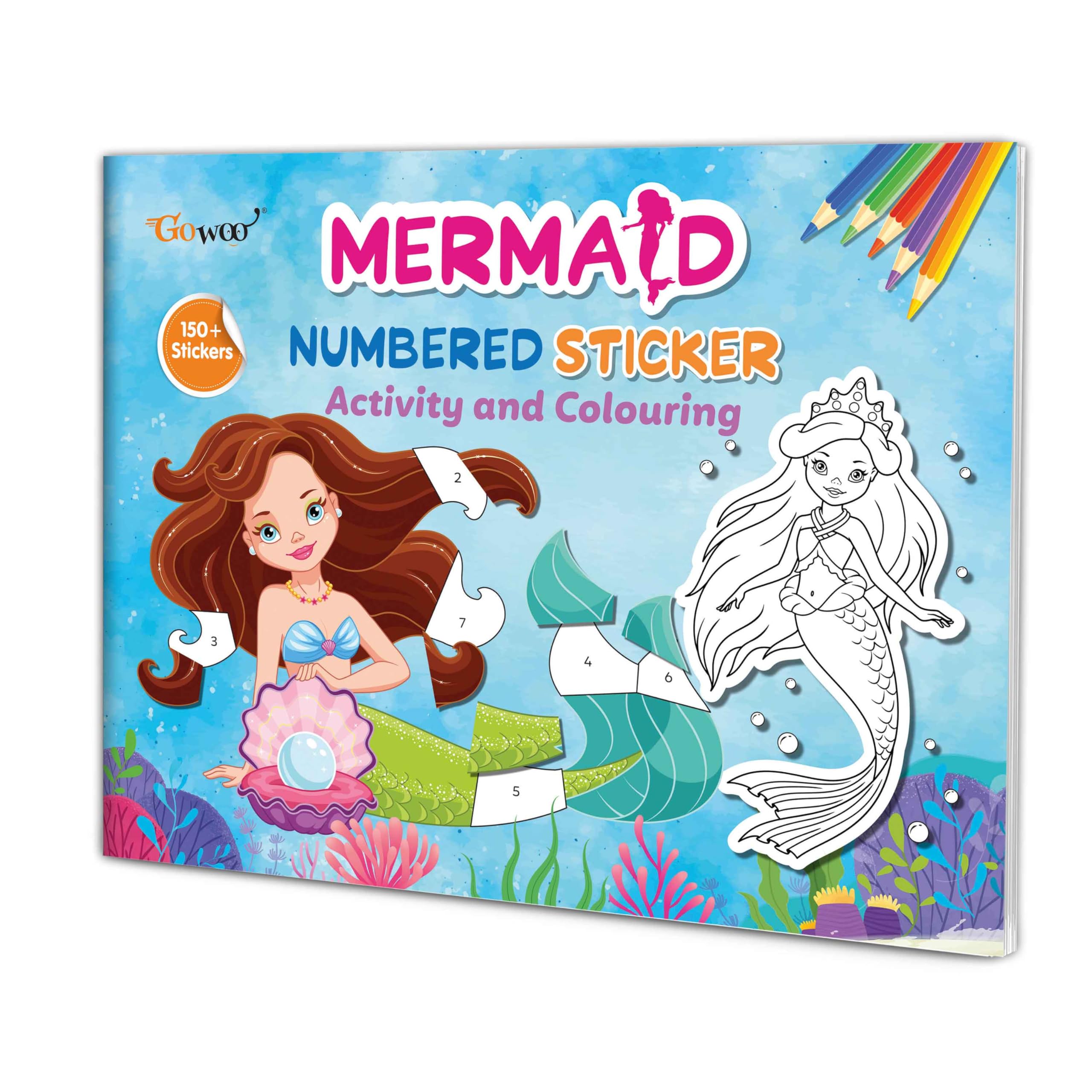 Mermaid Numbered Sticker Activity and Colouring book for ages 3+ kids : Sticker activity book, Children coloring and sticker boo