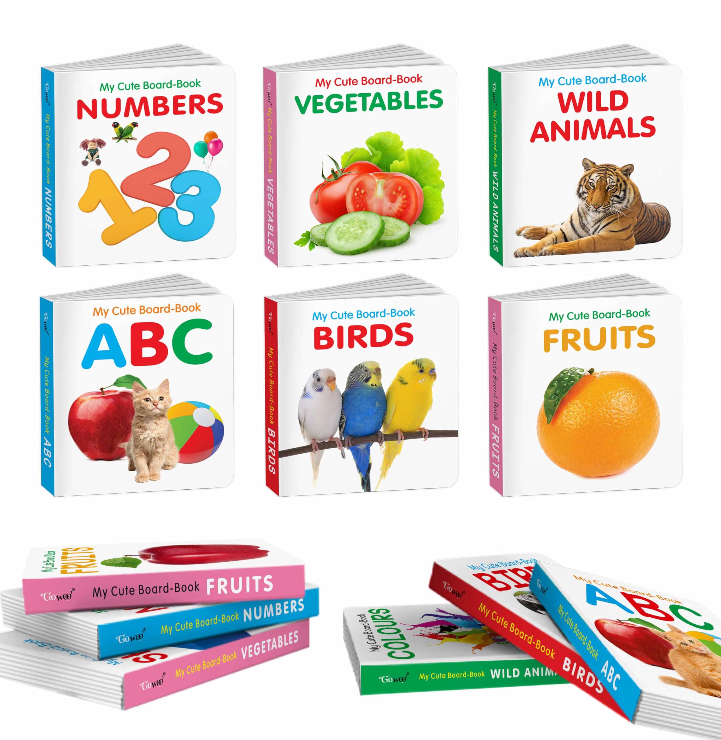 Pocket Books Set of ABC, Numbers, Fruits, Vegetables, Wild Animals, Birds  Learning Board Book for Toddles, Baby board books, F