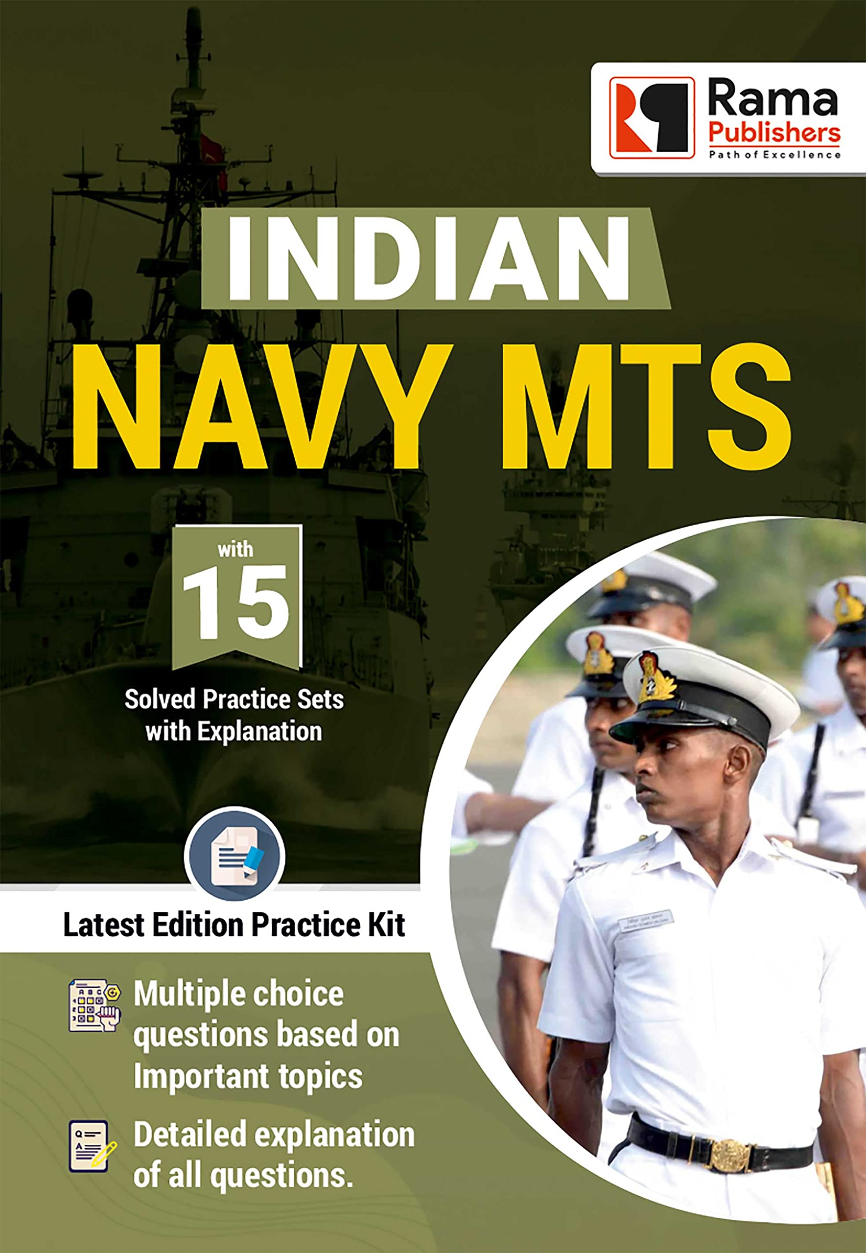 Indian Navy MTS 15 Practice Sets and Solved Papers Book for 2021 Exam with Latest Pattern and Detailed Explanation by Rama Publi
