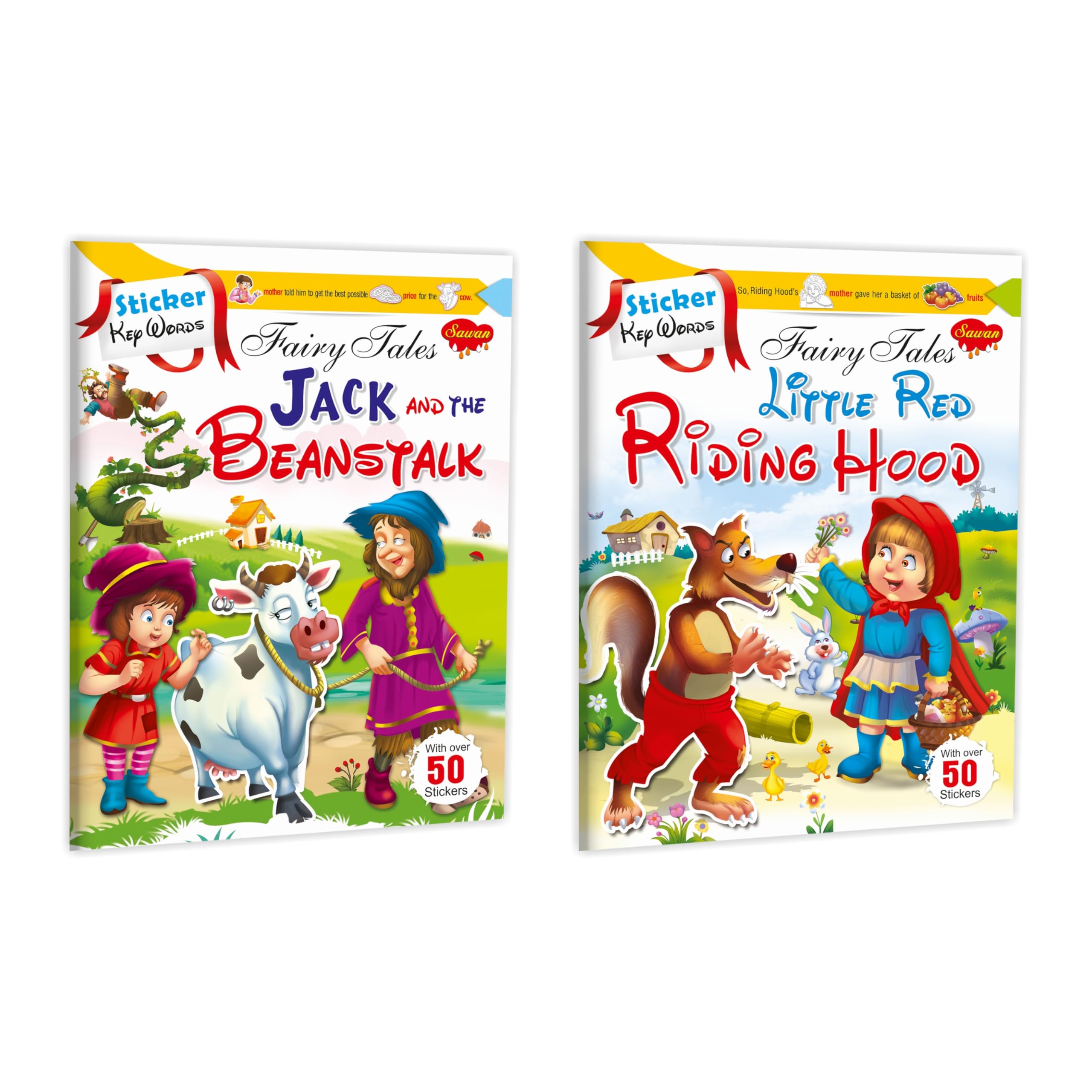Set Of 2 Books, Sticker Key Words Fairy Tales, Jack And The Beanstalk And Little Red Riding Hood (With Sticker Spread Sheet)