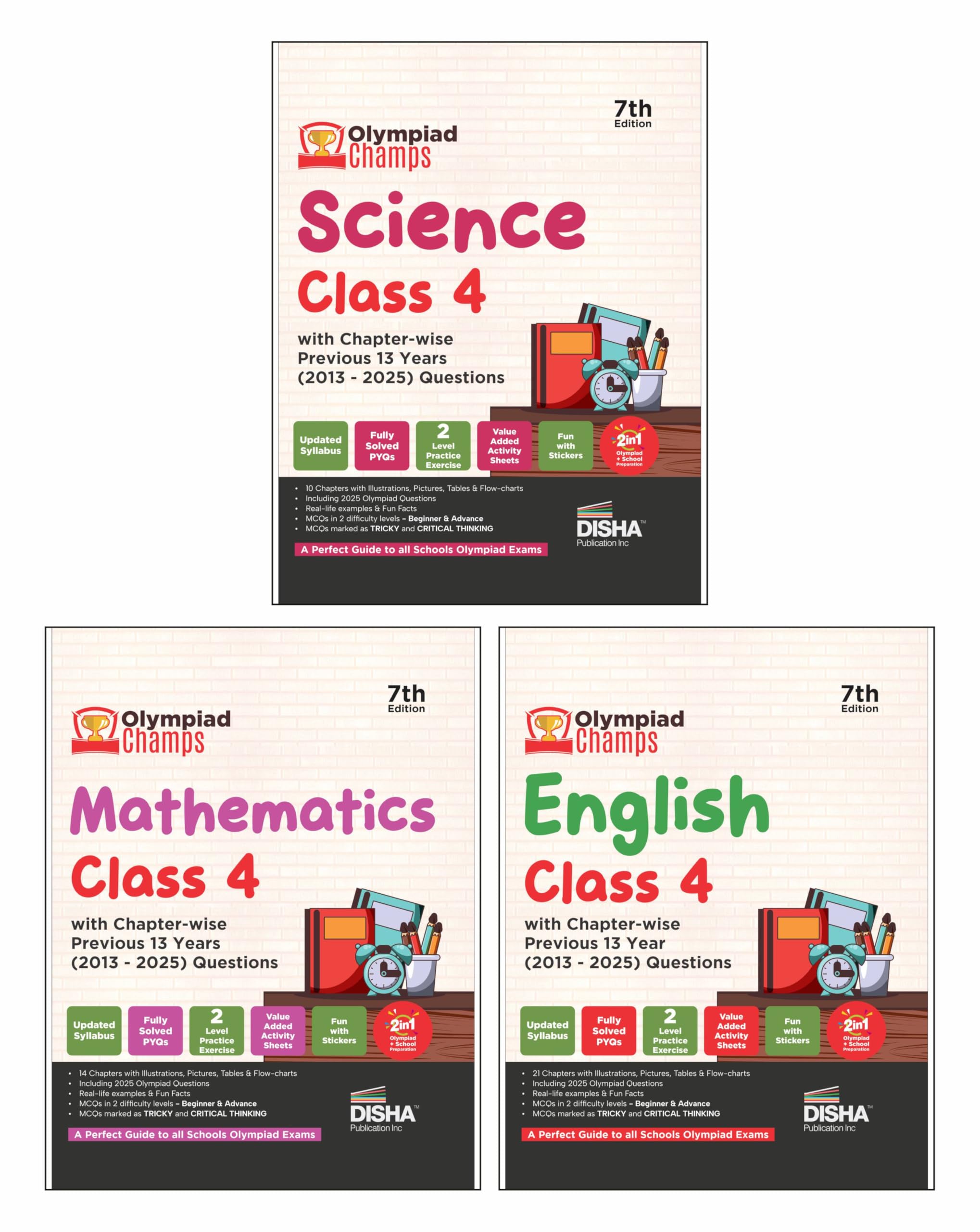 Disha Combo Class 4 (Set Of 3 Books) Olympiad Champs Science, Mathematics & English With Past Questions 7Th Edition | 2026  27 