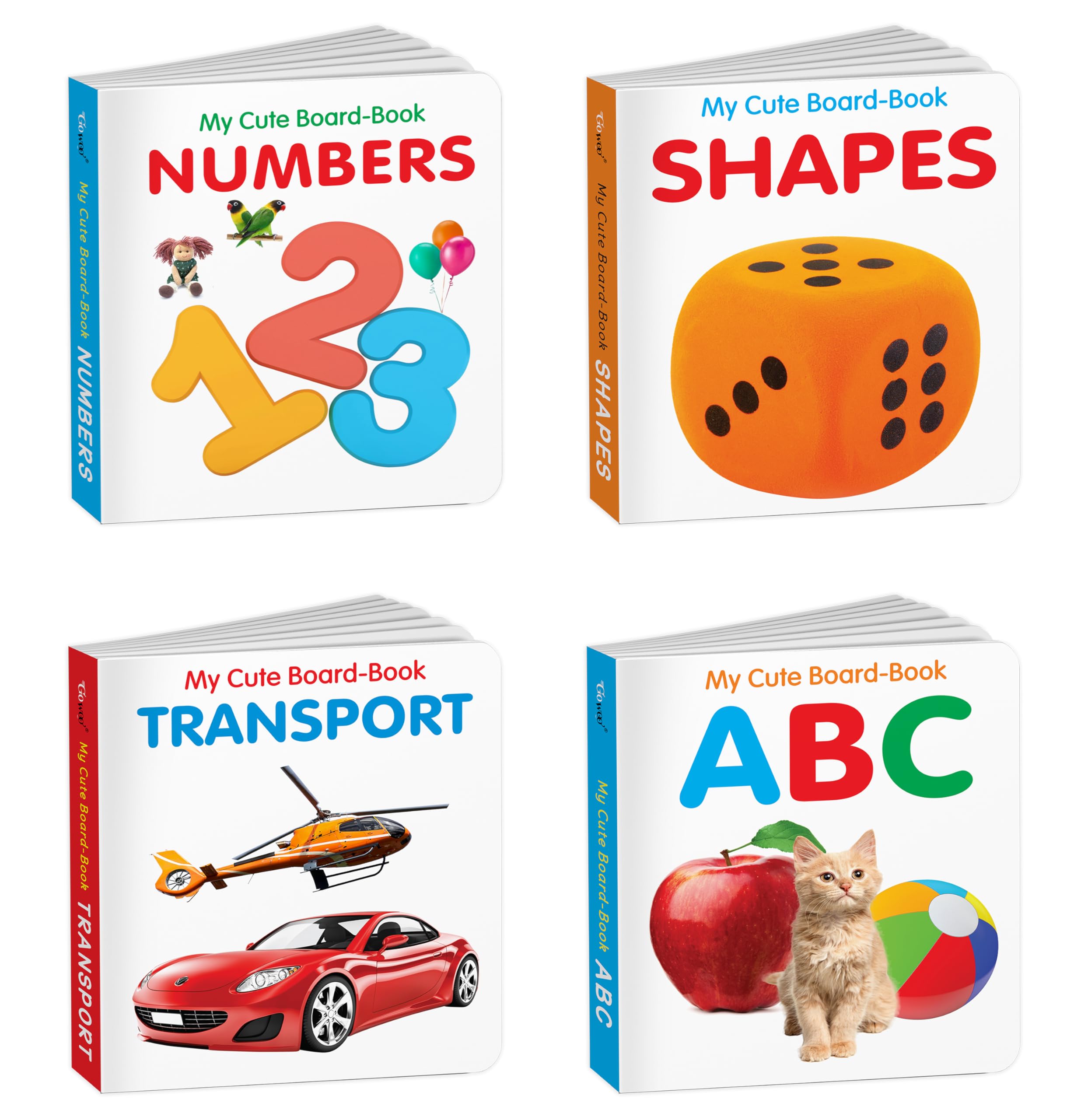 Pocket Board Book Set of ABC, Transport, Shapes and Numbers : Educational board books for babies, Preschool educational board bo