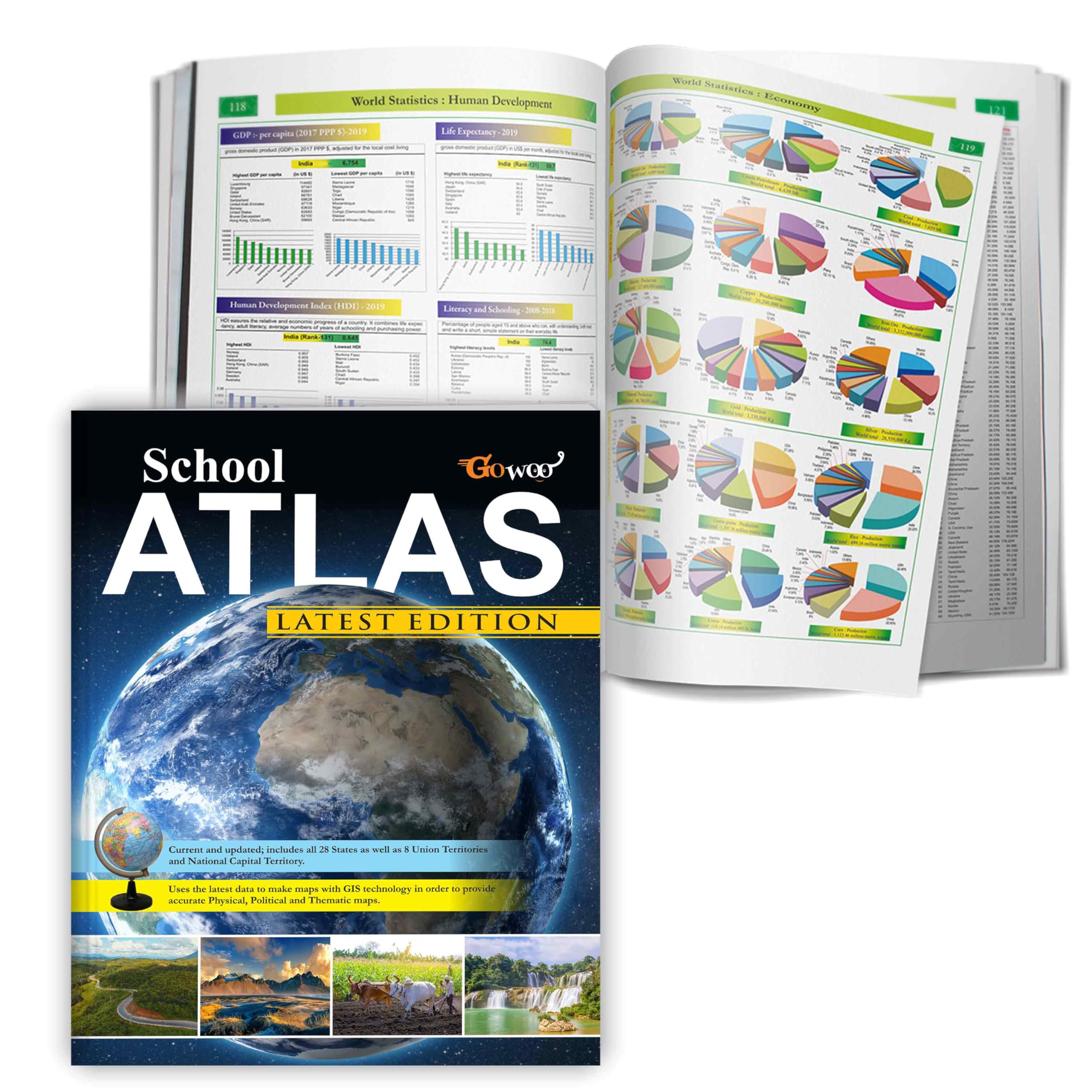 School Atlas Latest Edition  English | Art Maplitho Printing | Ideal for CBSE, ICSE & State Boards | Covers Global Geography wi