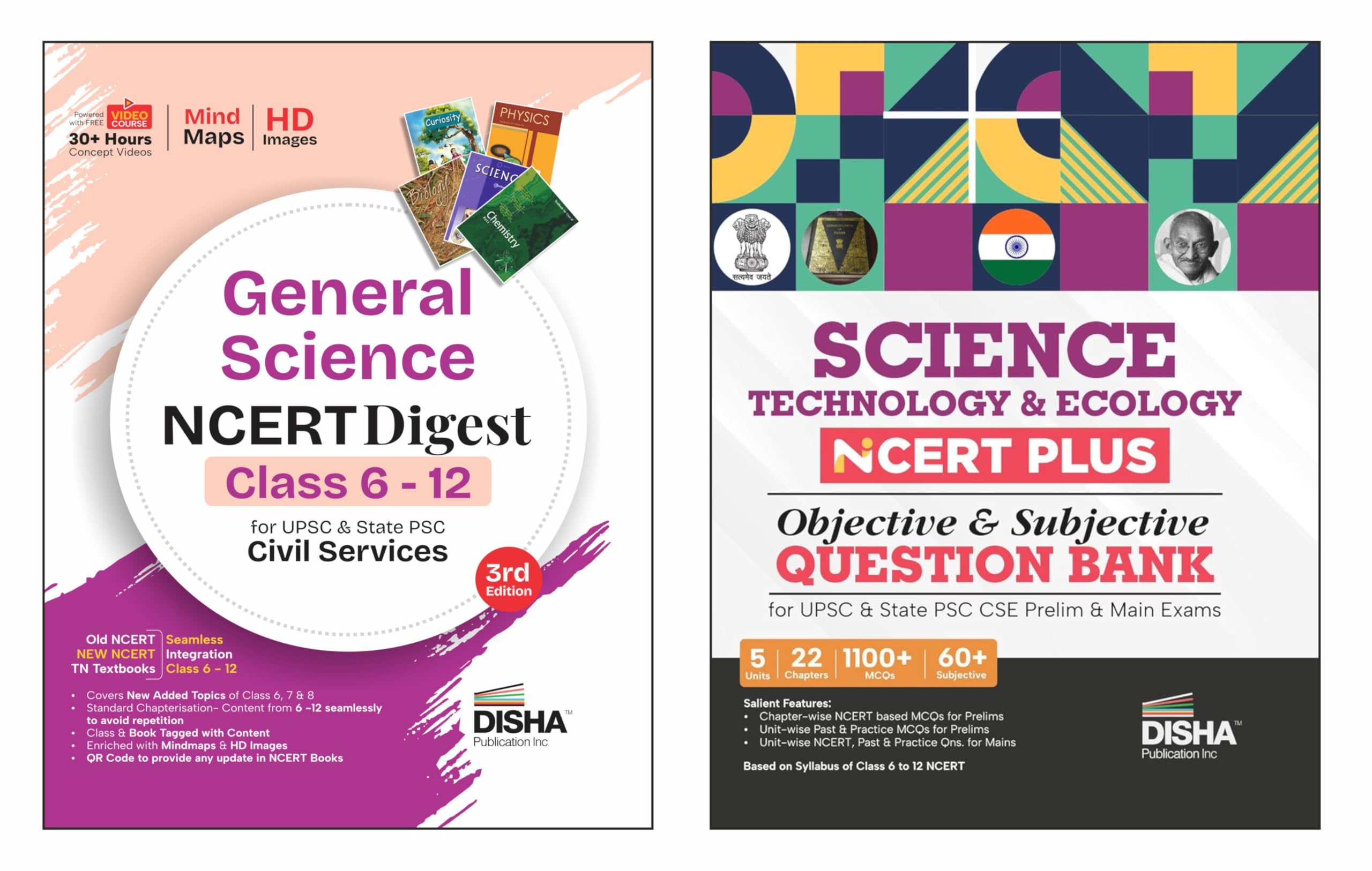 Disha Combo (Set Of 2 Books) Science & Technology Ncert Digest (Concept Notes) + Ncert Plus (Question Bank) For Upsc & State Psc