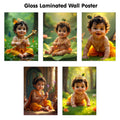 KRISHNA BABY POSTER  1, 2, 3, 4 and 5 (GLOSS LAMINATION) : little Krishna laminated poster, cute baby krishna playing poster, 