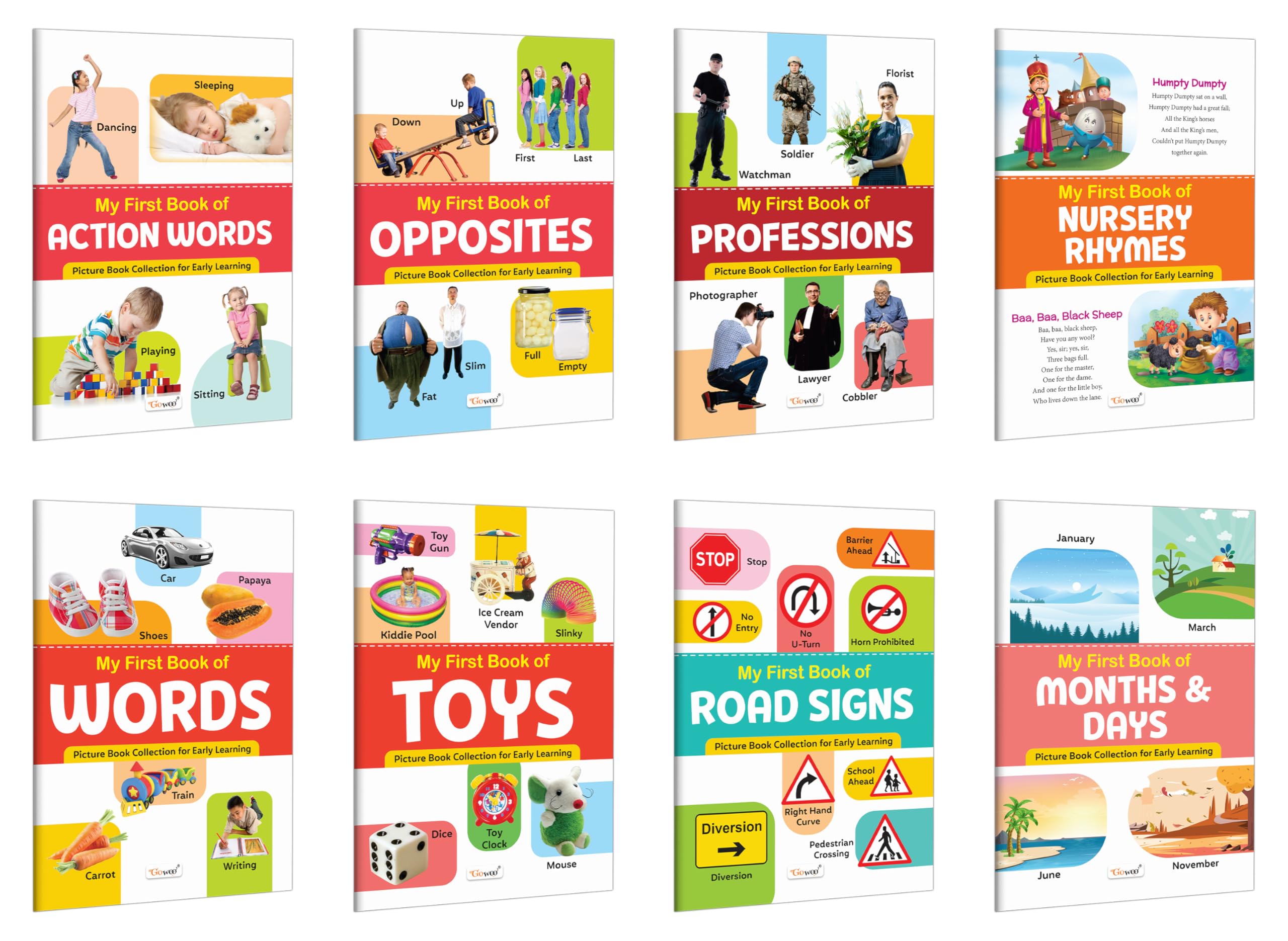 My First Book of Action Words, Opposites, Professions, Nursery and more : Vocabulary building book for kids, Picture book of oc