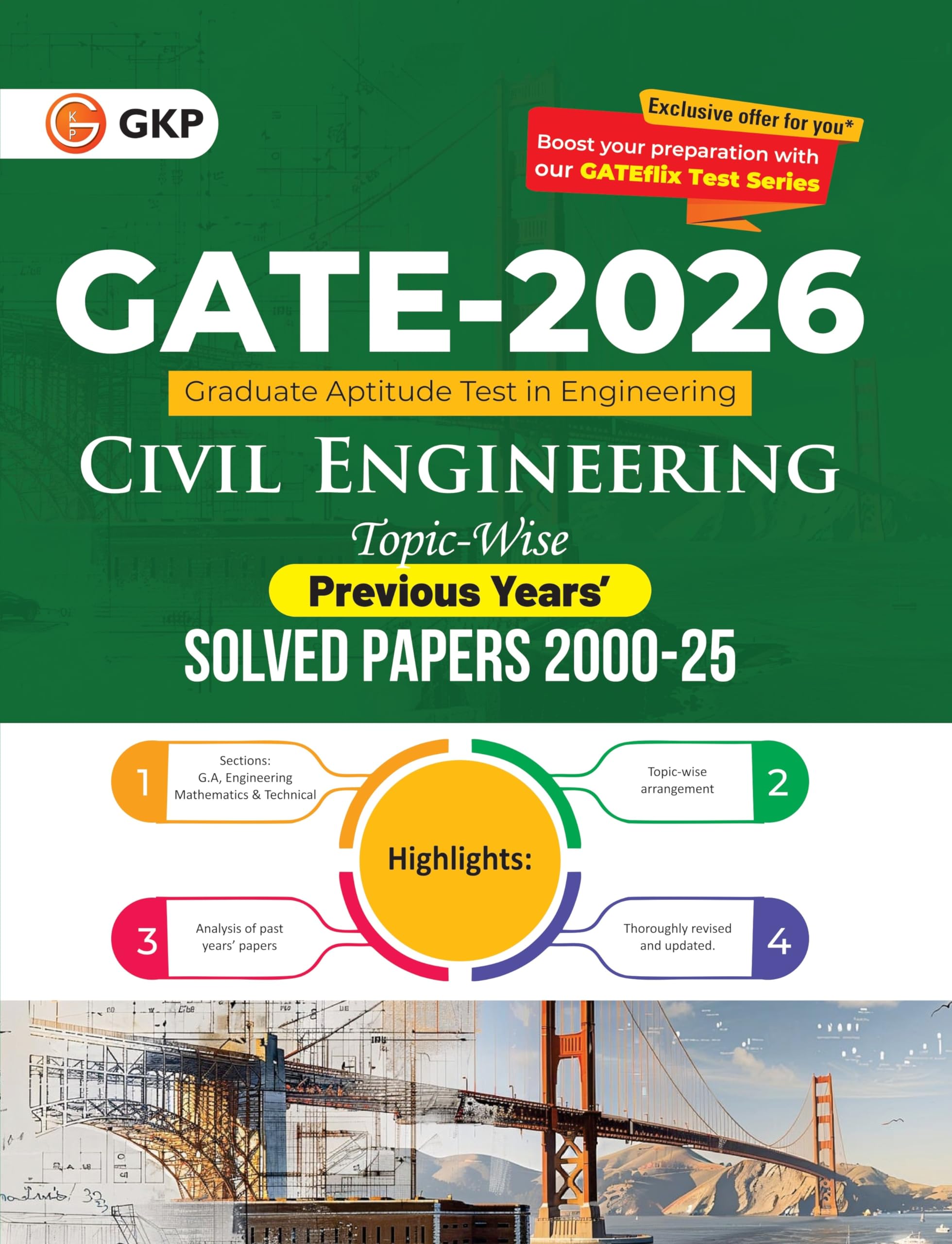 GKP GATE 2026 Civil Engineering | 26 Years Topic Wise Solved Papers (20002025) & PYQs| General Aptitude, Engineering Maths & Te