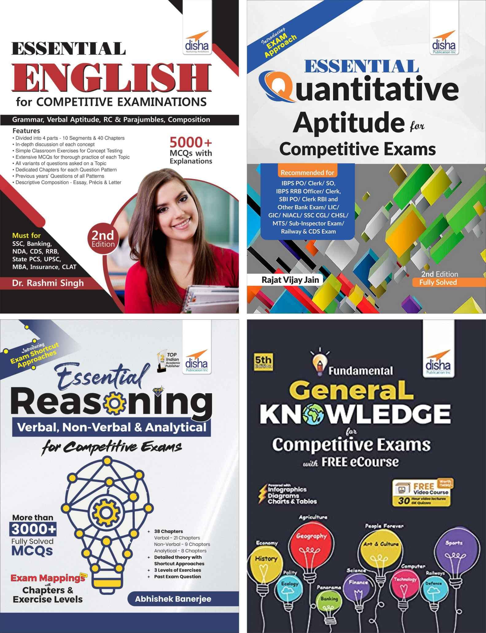 Essential Quantitative Aptitude, Reasoning, English & General Knowledge For Competitive Exams  Set Of 4 Books