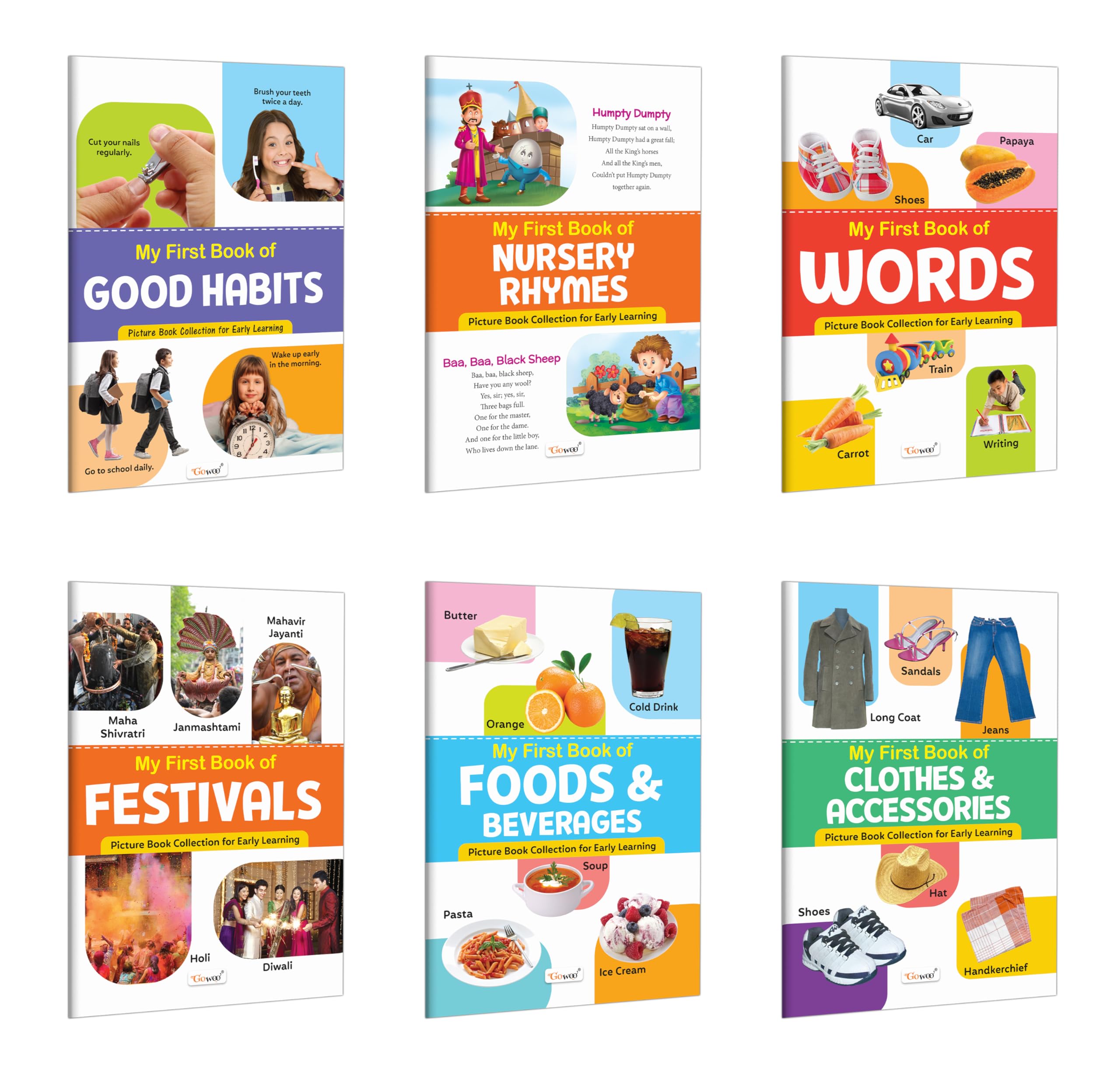 My First Book of Good Habits, Nursery Rhymes, My First Words, Festivals, Foods & Beverages and Clothes & Accessories : My first
