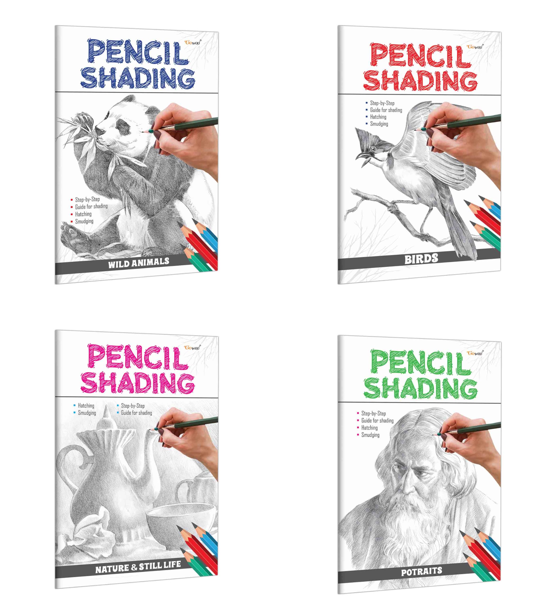 Pencil Shading  Birds, Wild Animals, Nature & Still Life and Portraits : artistic skills workbook for kids, drawing practice wo