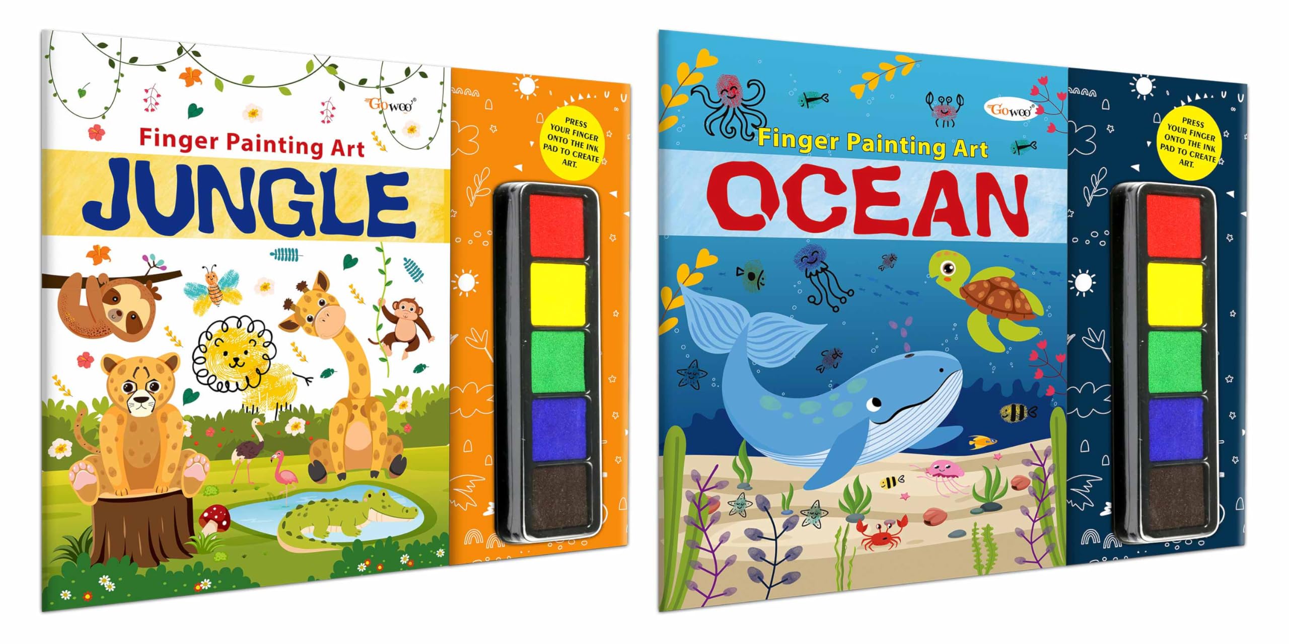 JUNGLE and OCEAN  Fingerpainting and Colouring Art : Fun Colouring and Painting Art book for Ages 49 with Thumbprint Art and C