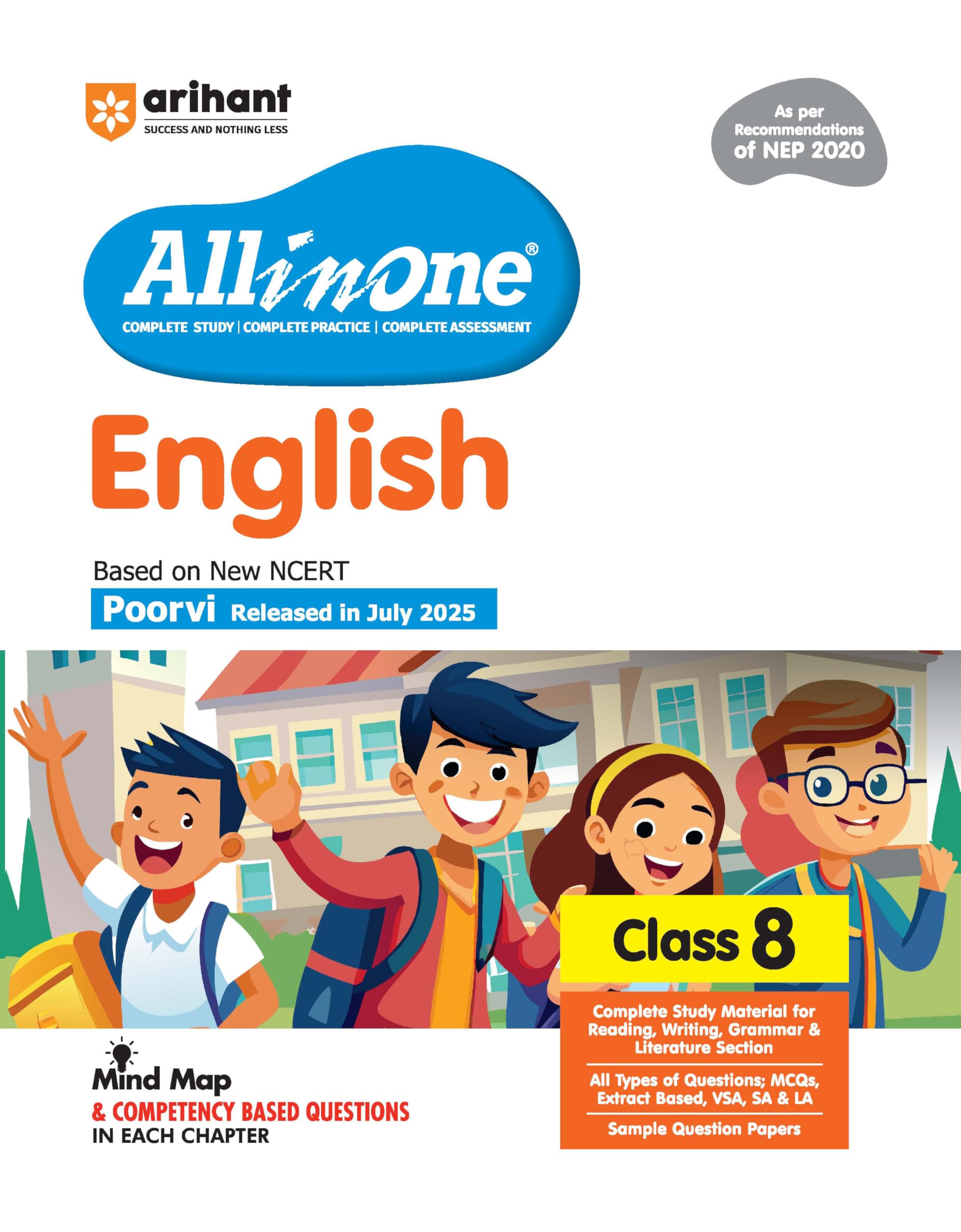 Arihant All In One English Class 8 Book 2025 | Ncert Textbook Based Poorvi | As Per Nep 2020 | Complete Study, Grammar, Literatu
