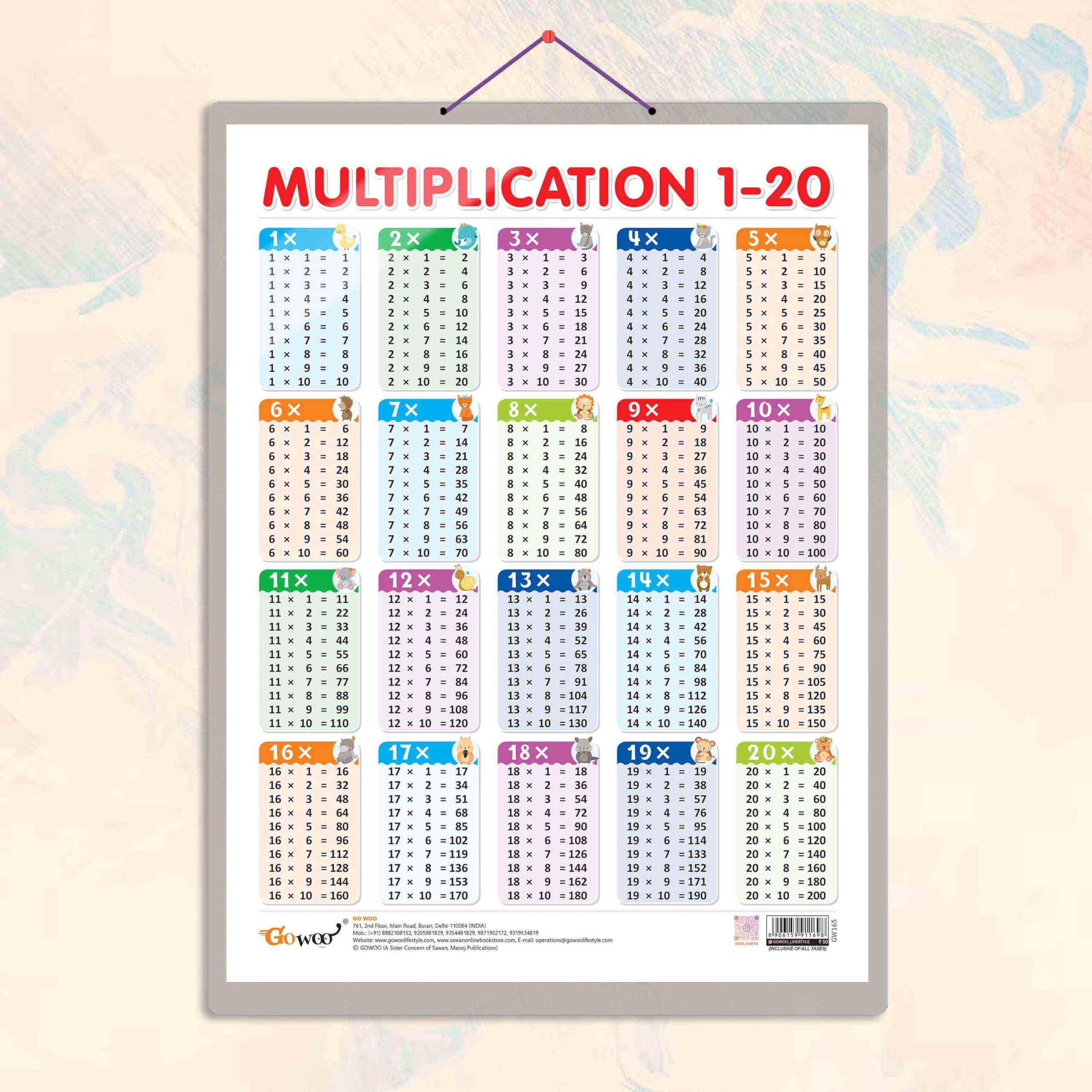 MULTIPLICATION 1  20 CHART HARD LAMINATED | Math Magic Unveiled: Durable Laminated Multiplication 120 Reference