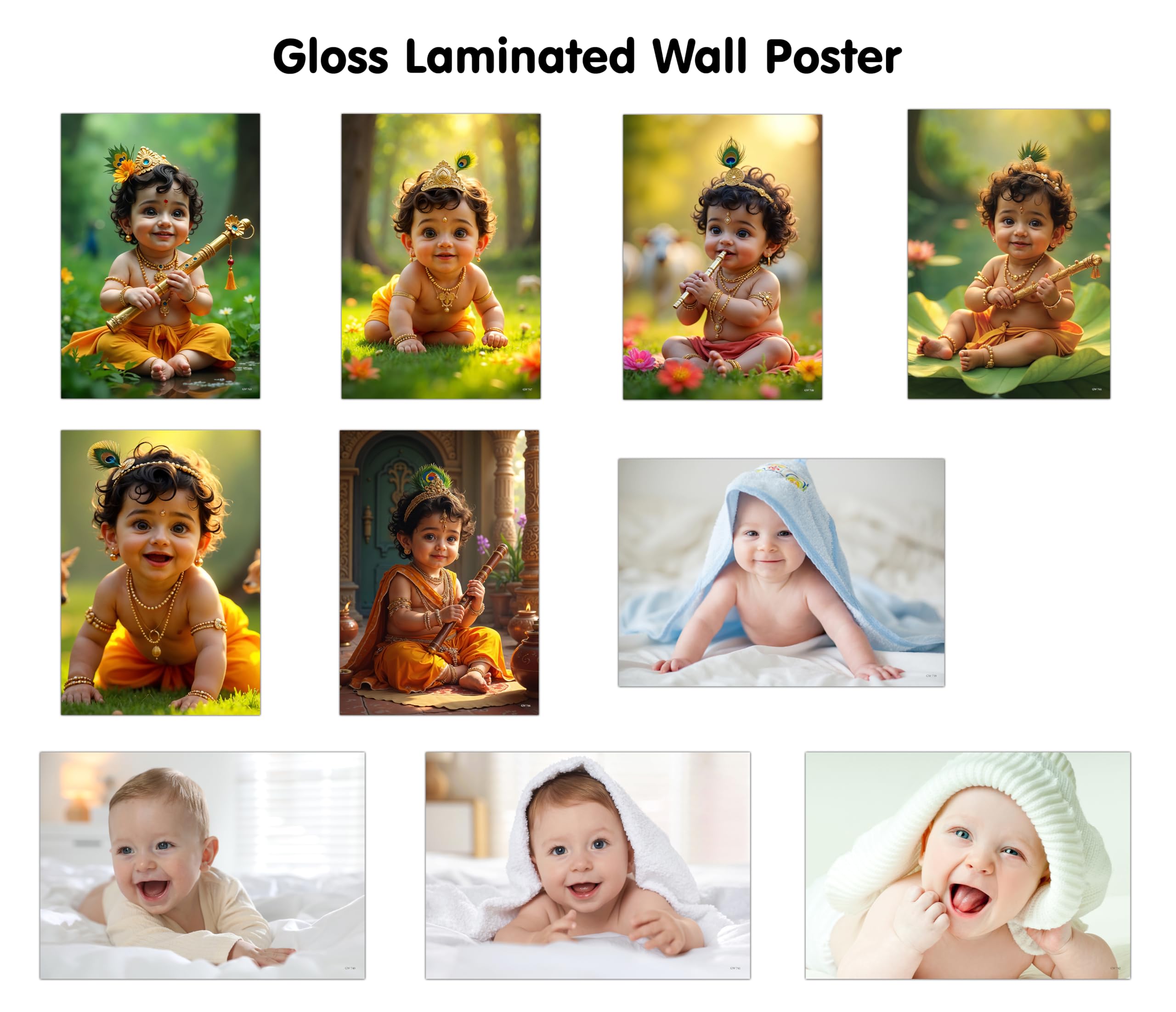 KRISHNA BABY POSTER  1, 2, 3, 4, 5, 6 and BABY POSTER  3, 4, 5 and 6 (GLOSS LAMINATION) : adorable toddler laminated wall art
