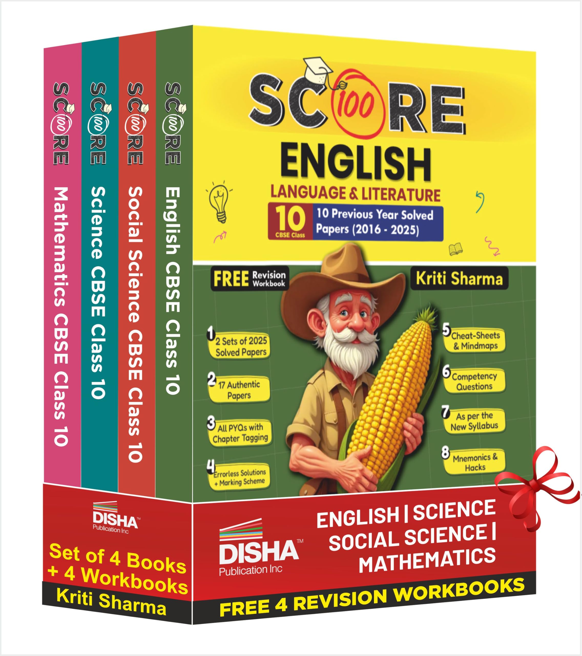 Disha (Set Of 4 Books With 4 Workbooks) Score 100 Science, Mathematics (Standard), Social Science, English Language & Literature
