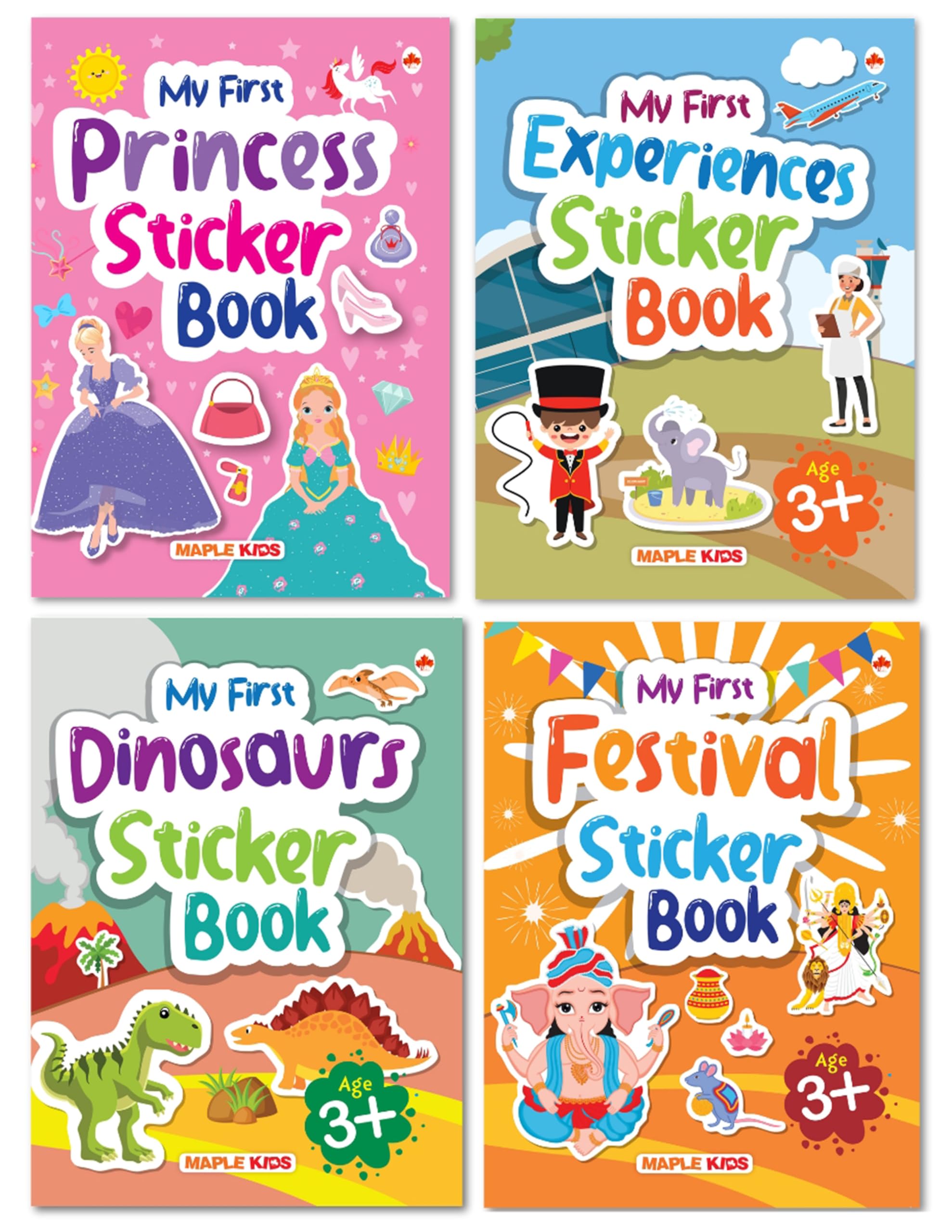 My First Sticker Books (Set of 4 Books)  Princess, Dinosaurs, Festivals and Experiences  Activity Books with 375+ Stickers  A