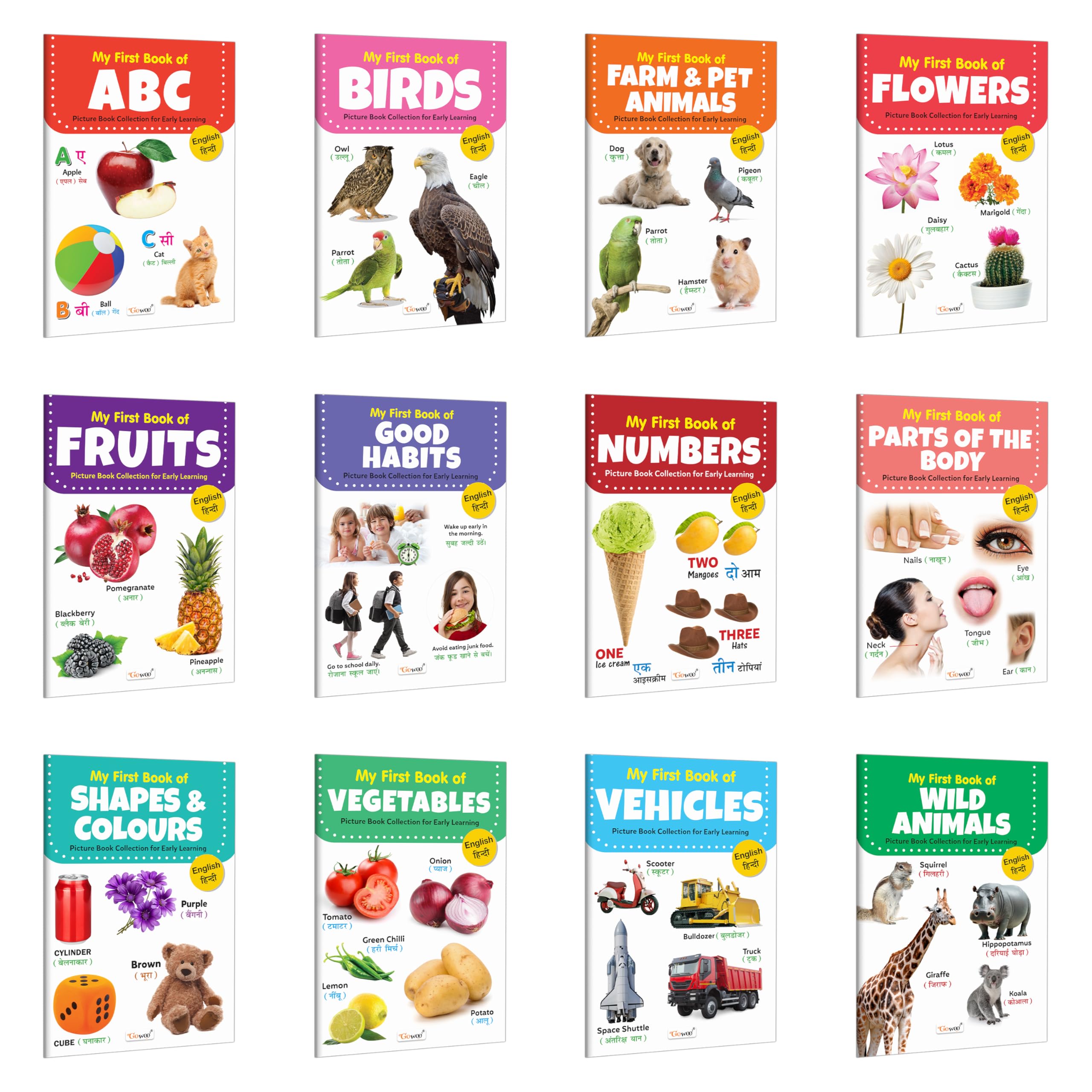 My First Book of ABC, Numbers, Fruits and more books (ENGHINDI) : Picture Books Collection for Early Learning, Learn with Pictu