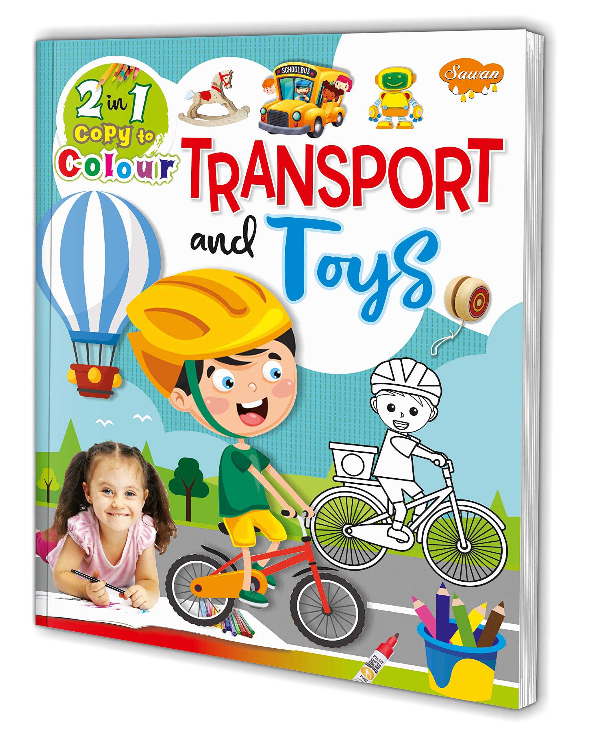 2 In 1 Copy To Colour Transport And Toys