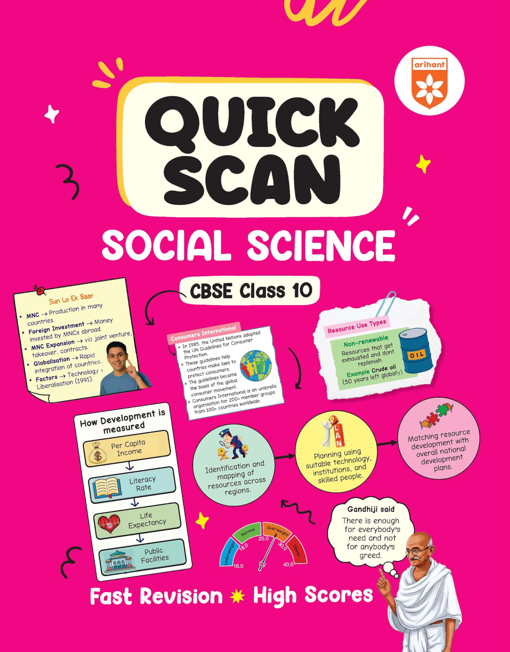 Arihant Quick Scan Social Science | Cbse Class 10 | Fast Revision Notes For High Scores | Ncert Theory, Handwritten Notes, Flow 