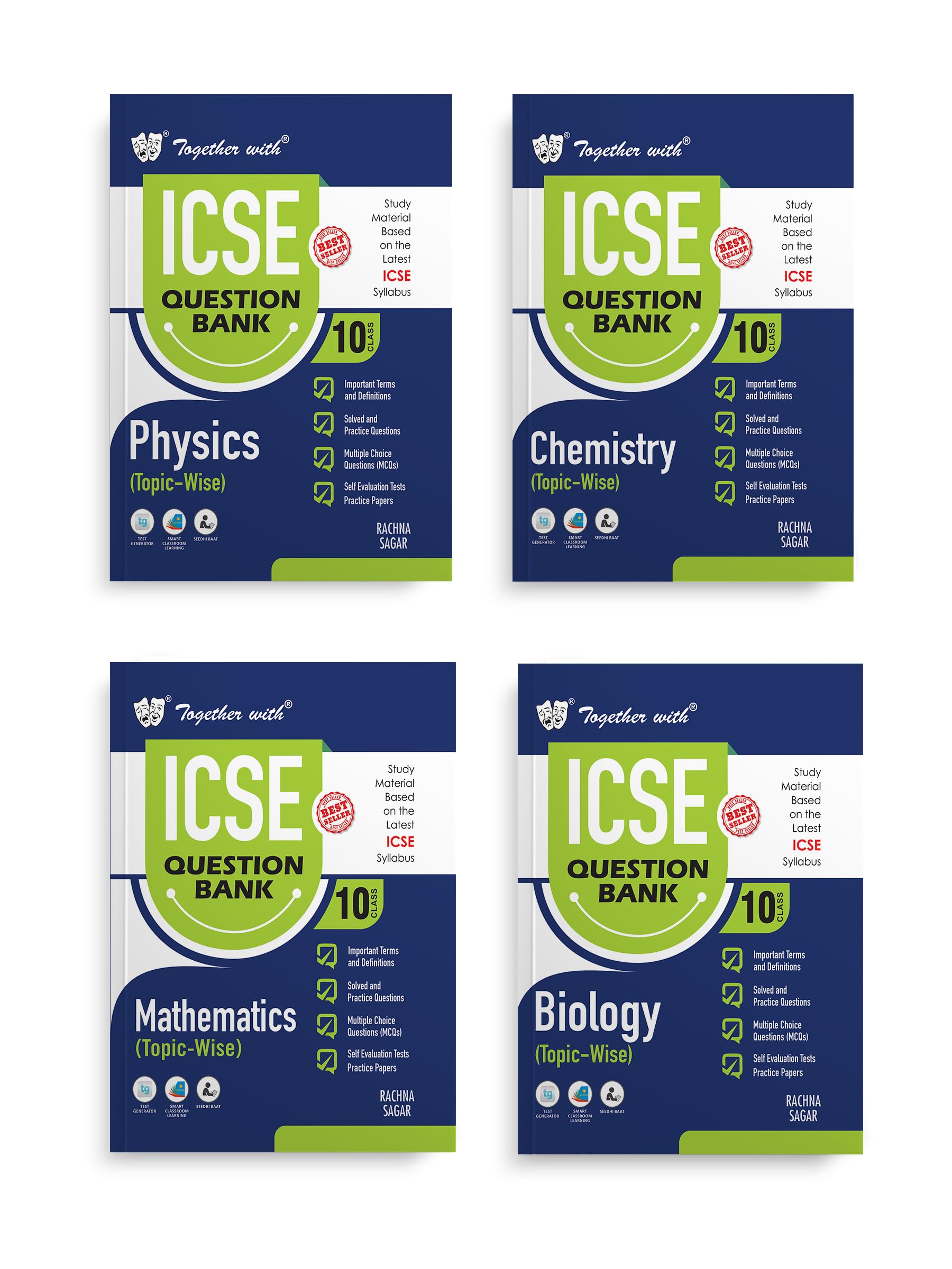Together with ICSE Physics, Chemistry, Mathematics & Biology Class 10 Question Bank Exam 2025 (Set of 4 Books) (Chapterwise & To