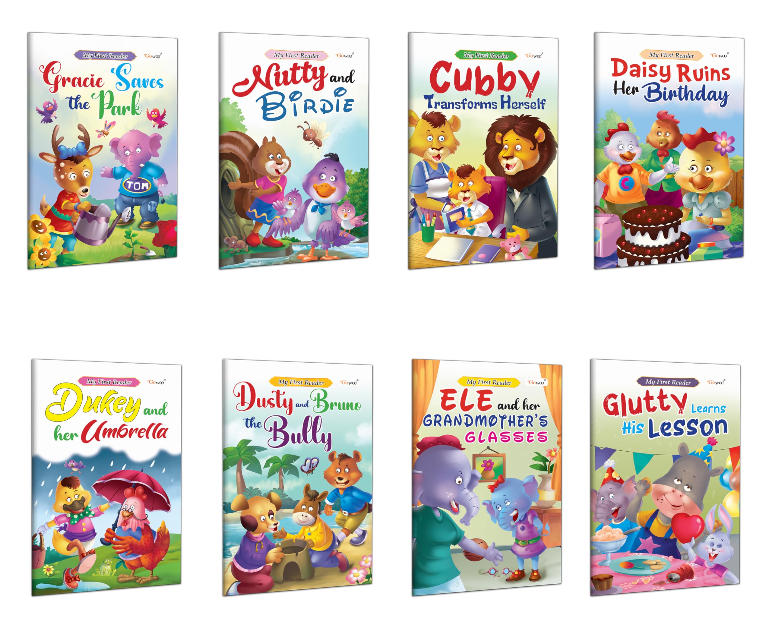Childrens Early Learning Book Collection : Dukey and her Umbrella, Ele and her Grandmothers Glasses, Glutty Learns his Lesson 