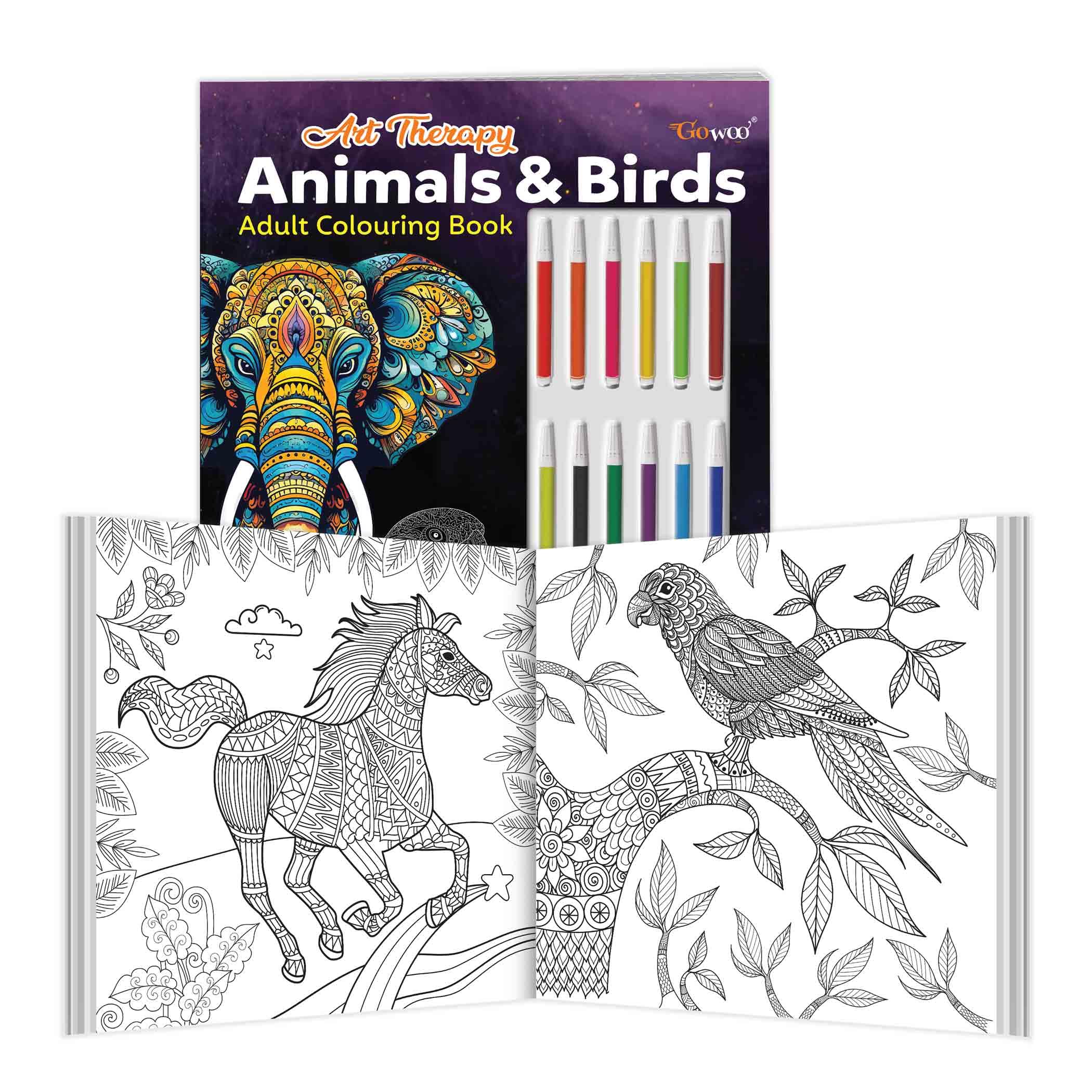 Art Therapy Animals and Birds Adult Colouring Book : Soulful Bird and Animal Art, Creative Animal Illustrations For Adults, Wil