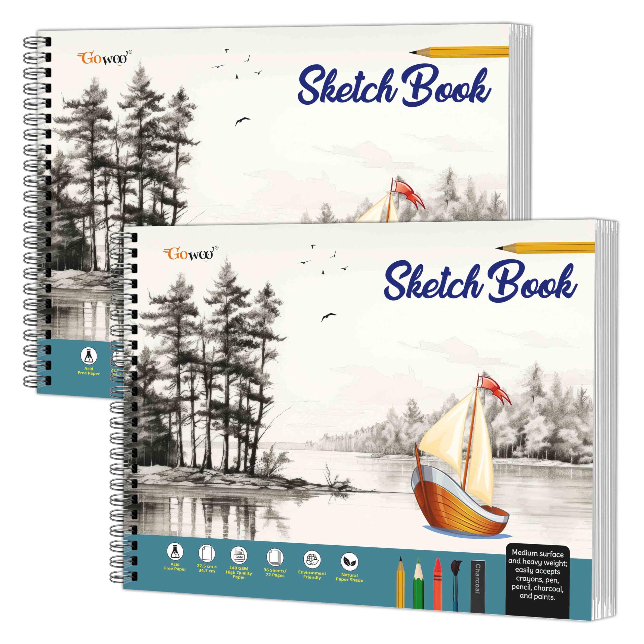 Big Size Pemium Sketch Book : Spiralbound art notebooks, Art colouring book (27.5 x 34.7 cm), 140 GSM Thick paper book for draw