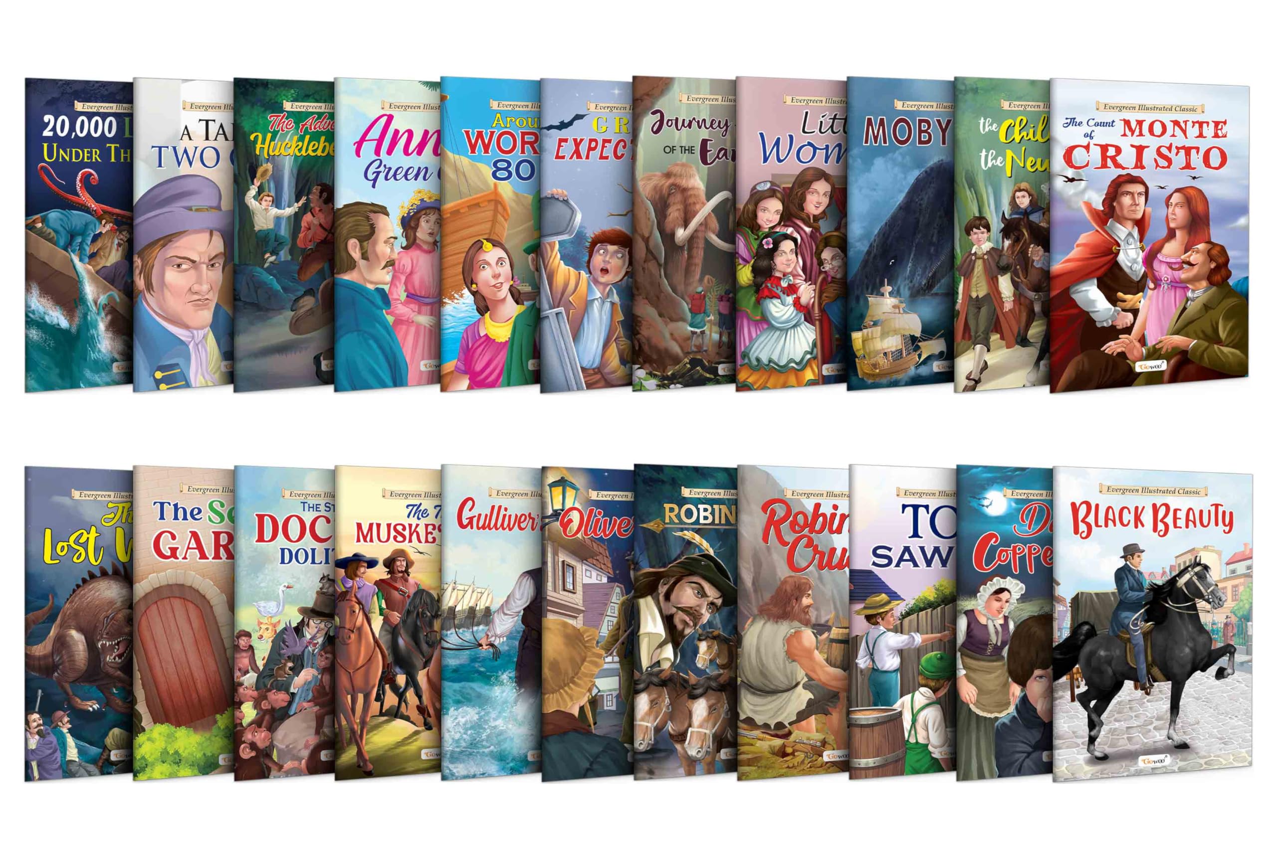 Evergreen Illustrated Classics Books: The Secret Garden, A Tale of Two Cities, Gullivers Travels, The Lost World and more  Ed