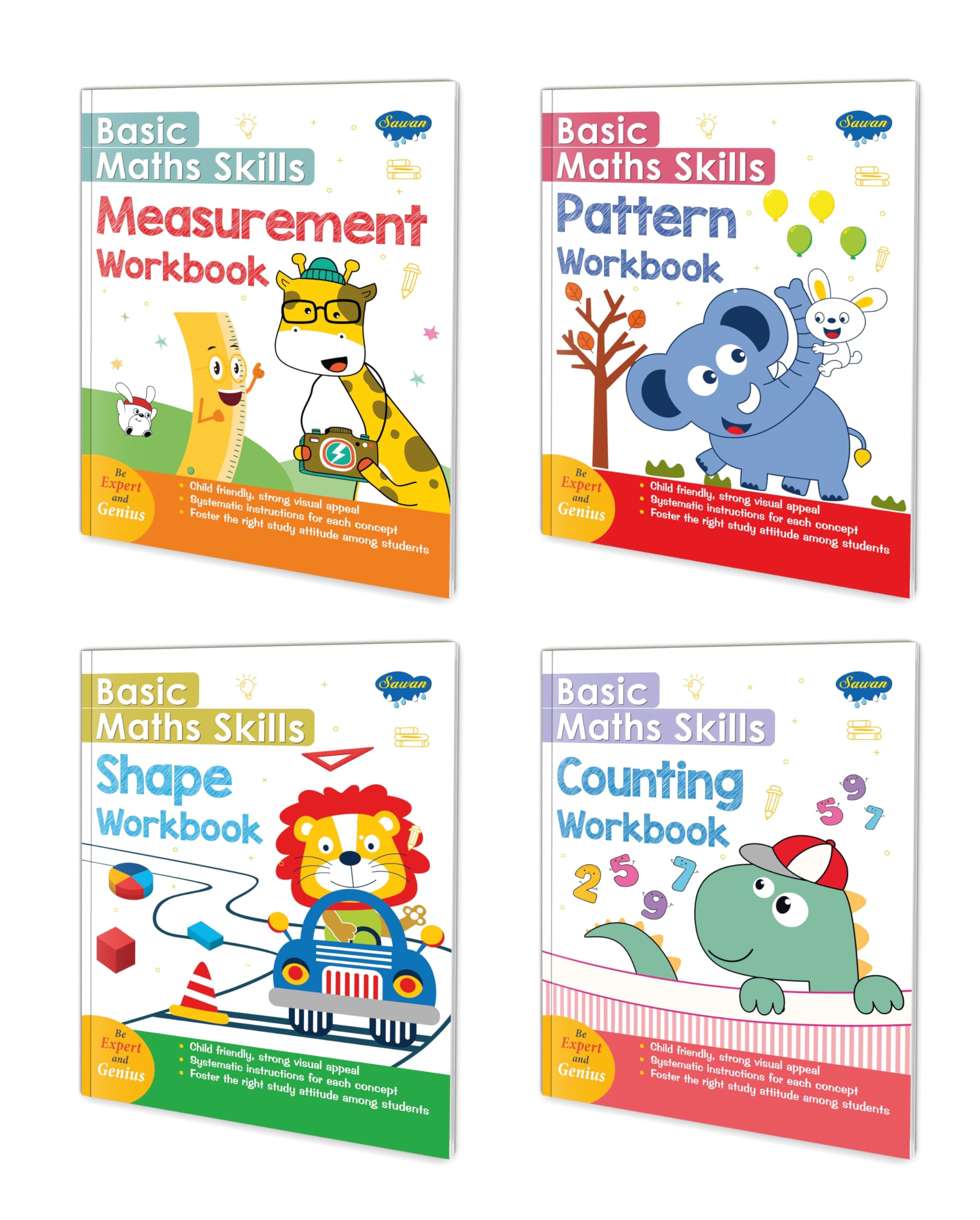 Basic maths skills workbook | set of 4 books | Pattern , Shape , Counting , Measurement | The Ultimate Workbook Set