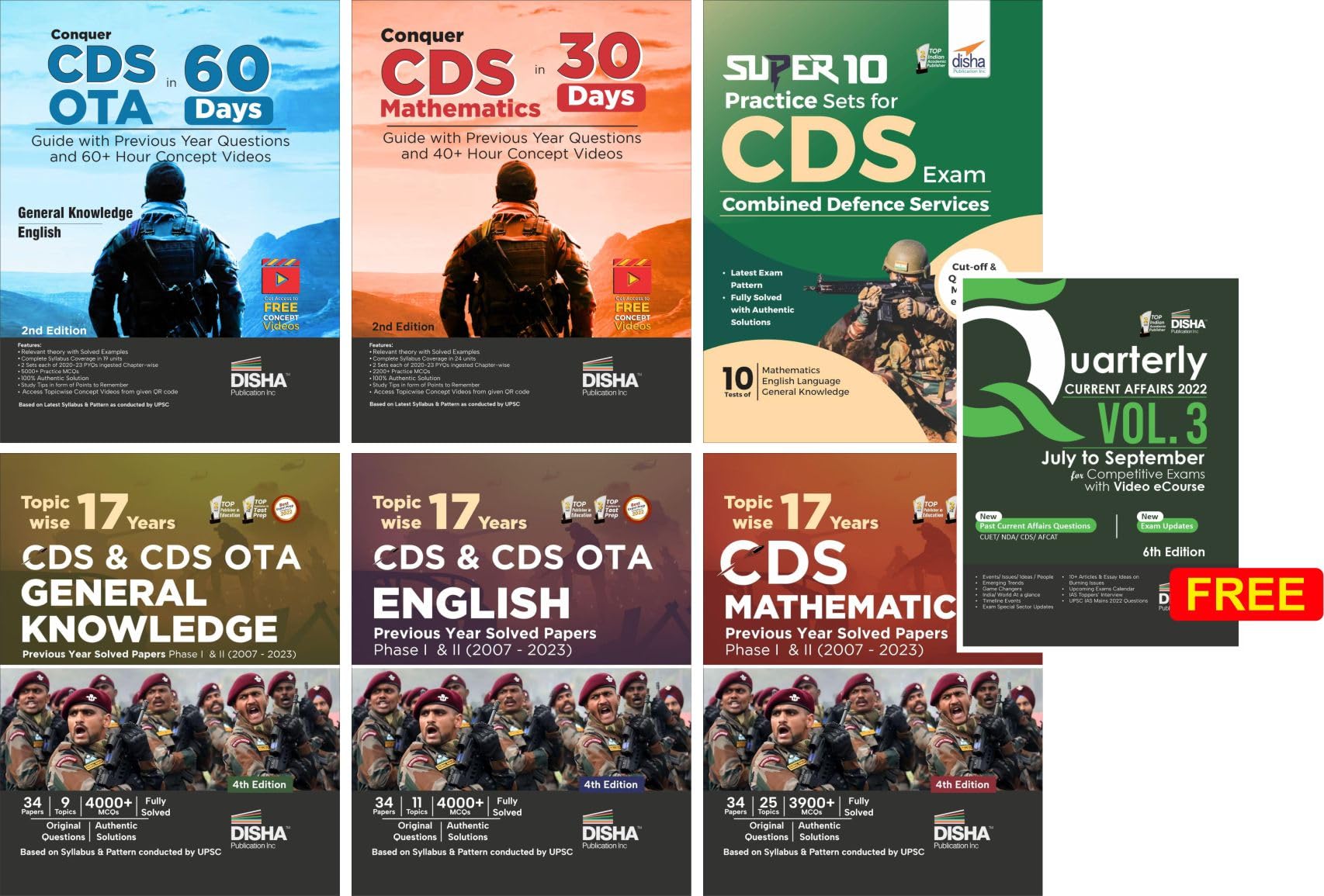 Combo (Set Of 7 Books) Cds Study Package  Mathematics, English & Gk Guides With 17 TopicWise Previous Year Solved Papers (2007