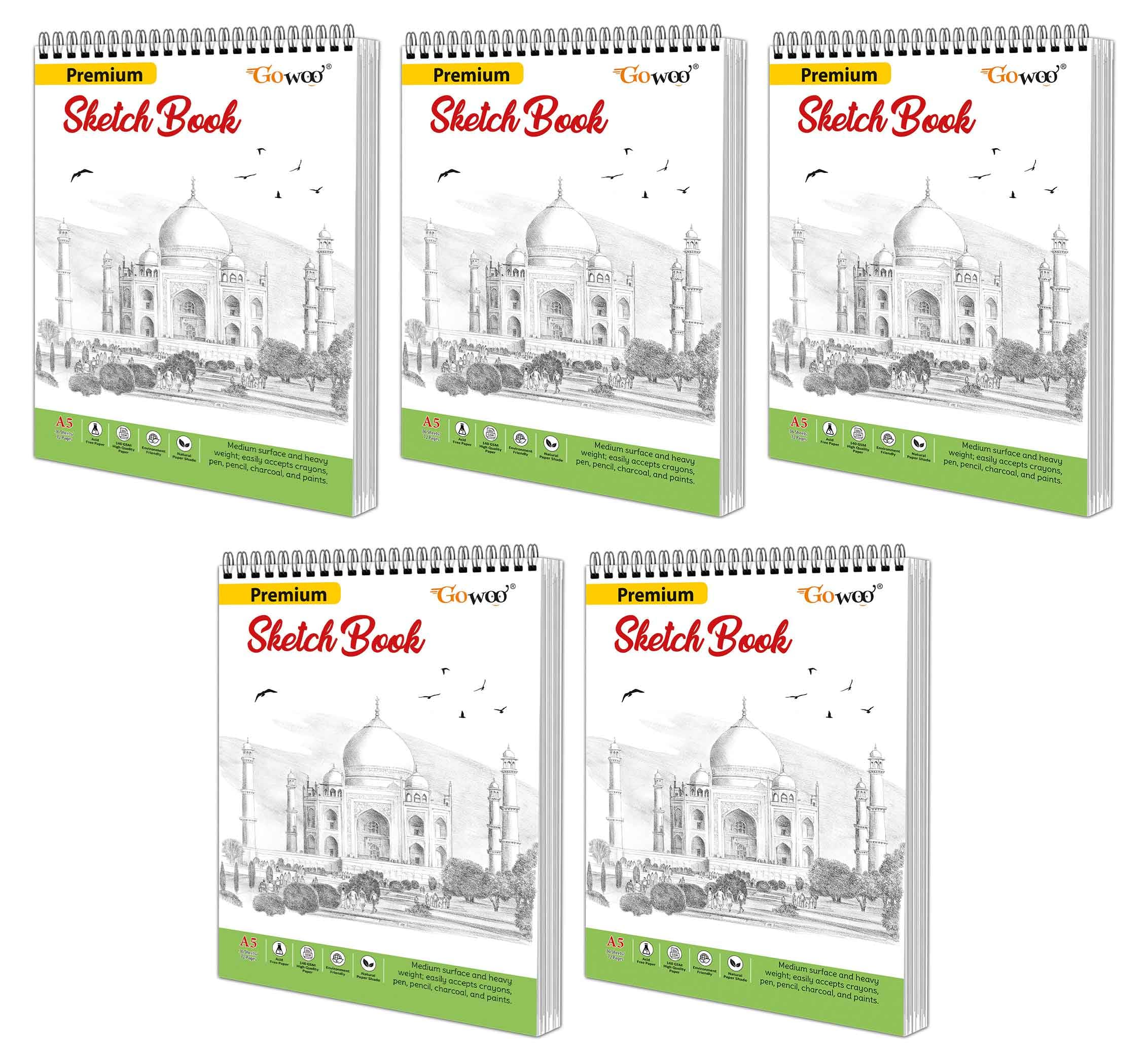 A5 Premium Sketch Book : Set of 5  Top Spiral Sketch Book for Artists, 5.8 x 8.3 inches Sketchpad for Painting, Drawing and Cre