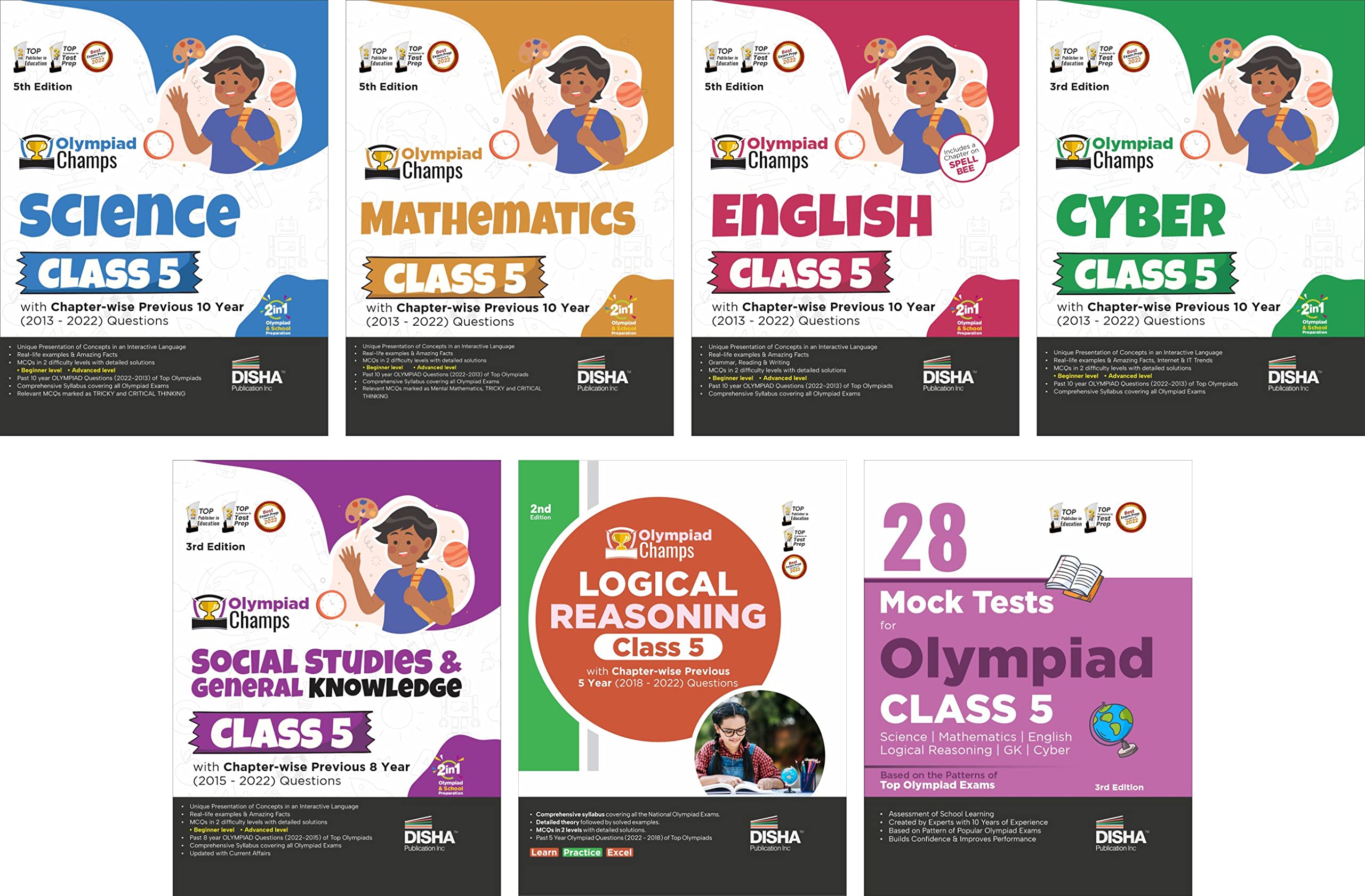 Olympiad Champs Science, Mathematics, English, Logical Reasoning, Cyber & Gk Class 5 With 28 Mock Tests (Set Of 7 Books) 3Rd Edi