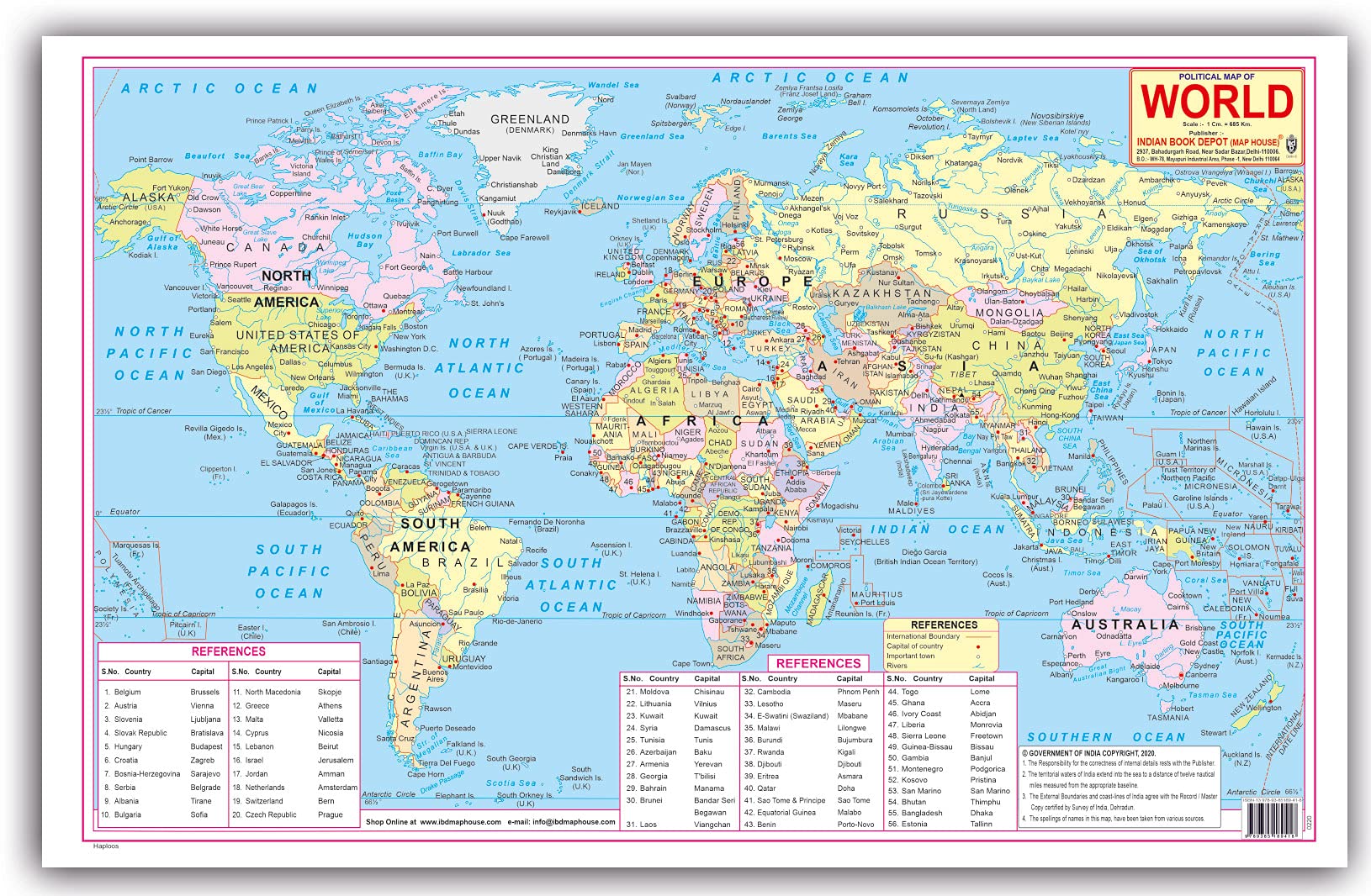 World Political (English) (Size 12 X18 Inchs) | Hard Lamination With Both Side Printing